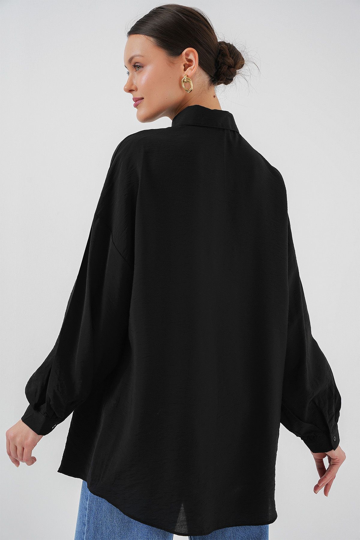 Bigdart-Γυναικείο Μακρύ Πουκάμισο Oversize 5965 - Μαύρο 6