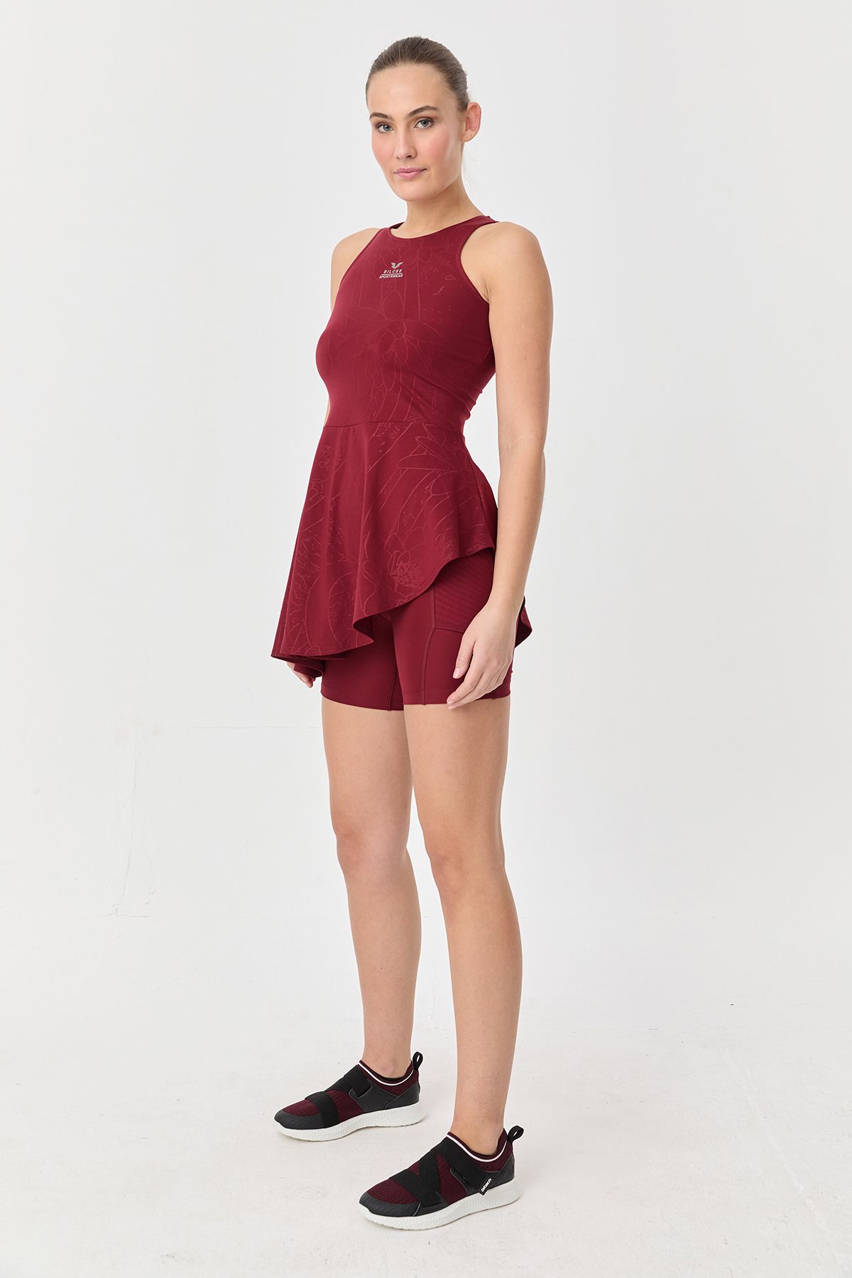 bilcee-Rochie de tenis pentru femei cu colanți roșii Claret - Scurtă 0092 6