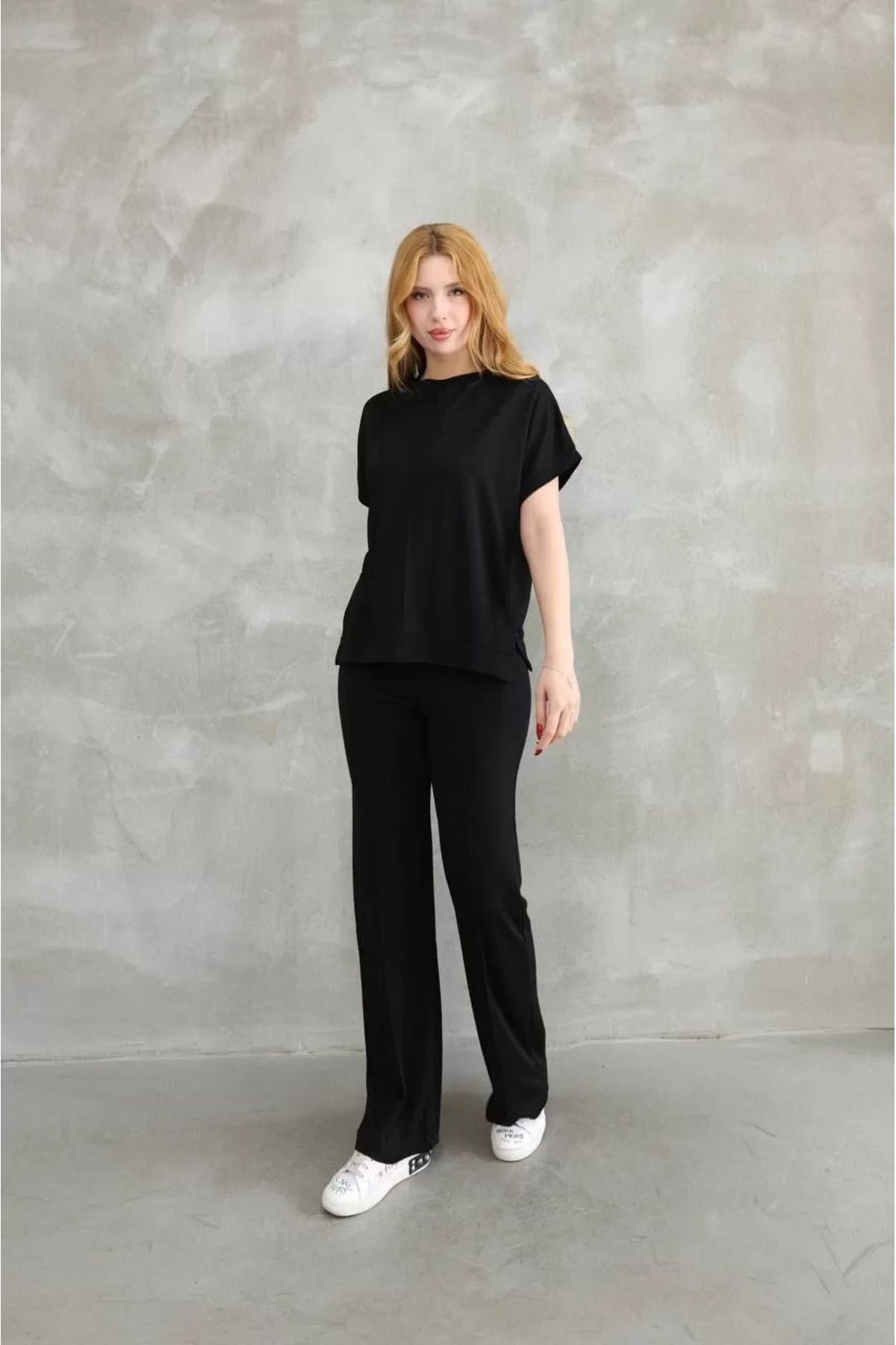C&Z Collection Osy Modal Yumuşak dokulu Kumaş Bisiklet Yaka Kısa Kollu Takım - Siyah