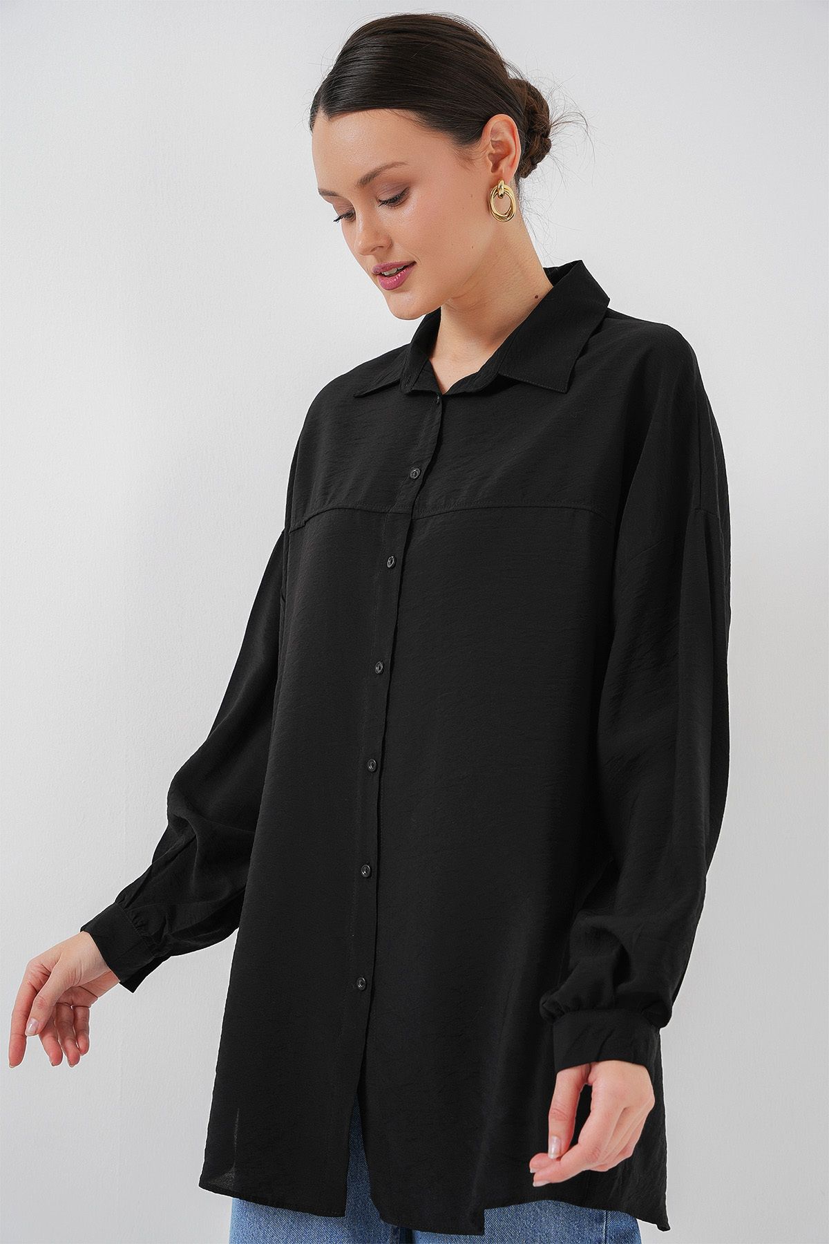 Bigdart-Γυναικείο Μακρύ Πουκάμισο Oversize 5965 - Μαύρο 4