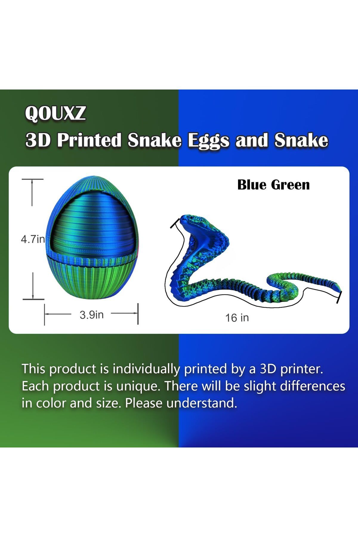 KASTWAVE-3D Printed Snake Eggs, 3D Crystal Snake with 3D Printed Snake Inside, Printed Fidget Animals 2