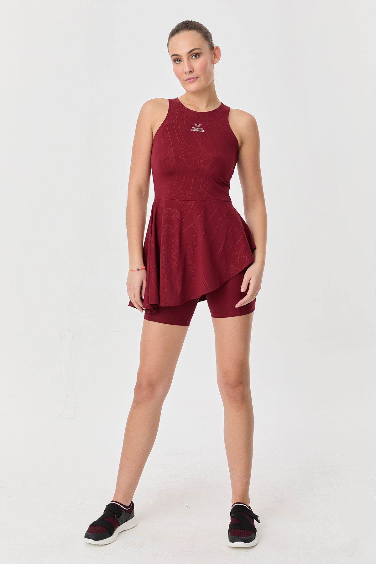bilcee-Rochie de tenis pentru femei cu colanți roșii Claret - Scurtă 0092 5