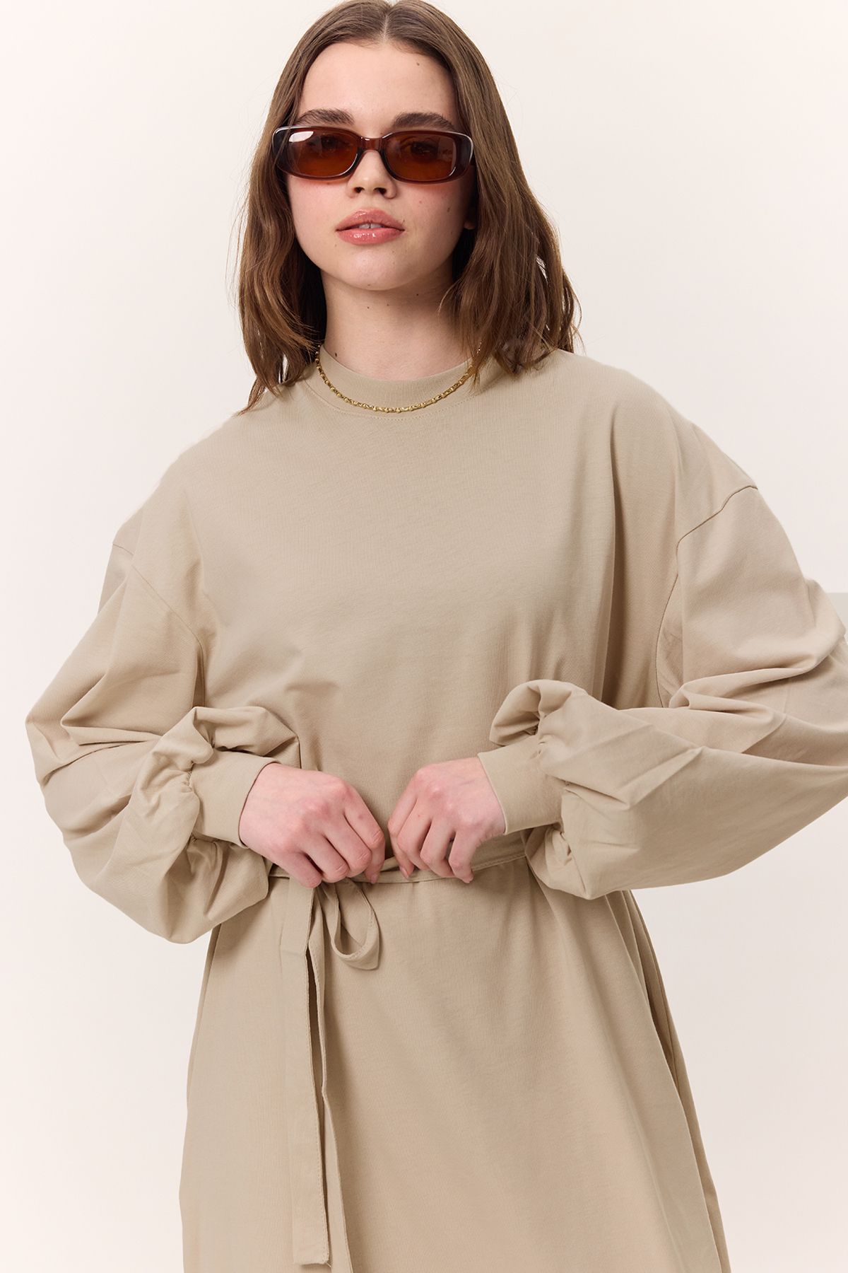 Manuka-Rochie lungă confortabilă Stone - Balloon Sleeve Stone 4