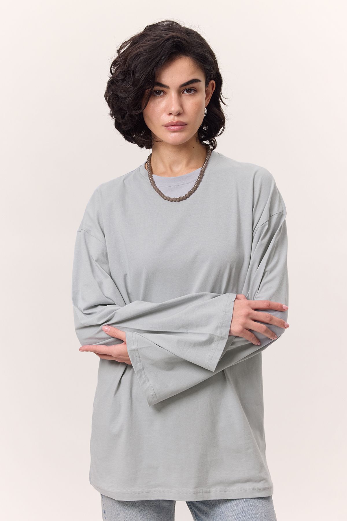 Manuka-Tricou oversize cu maneca larga - Albastru deschis 3