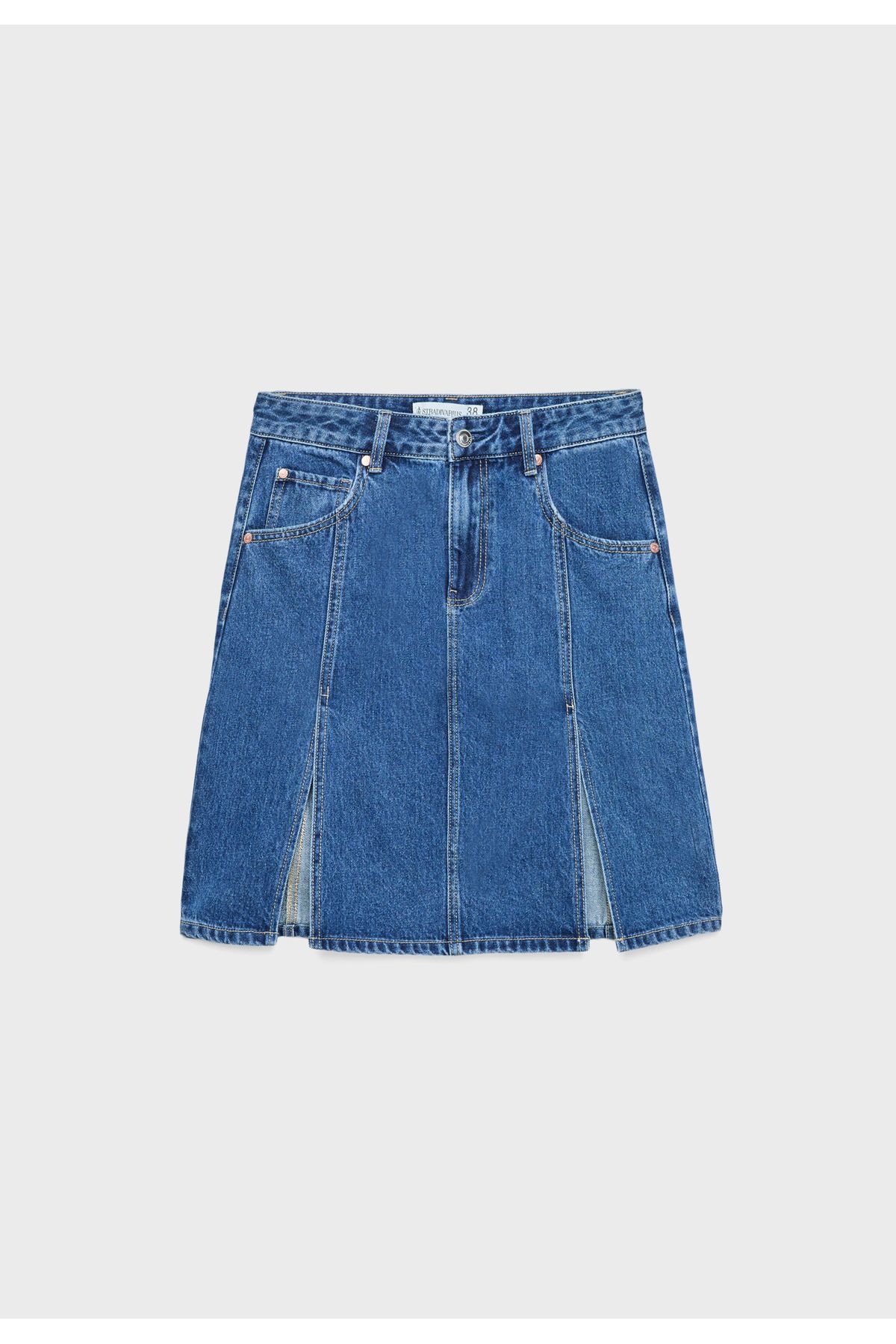 Stradivarius-Double split denim midi skirt 4