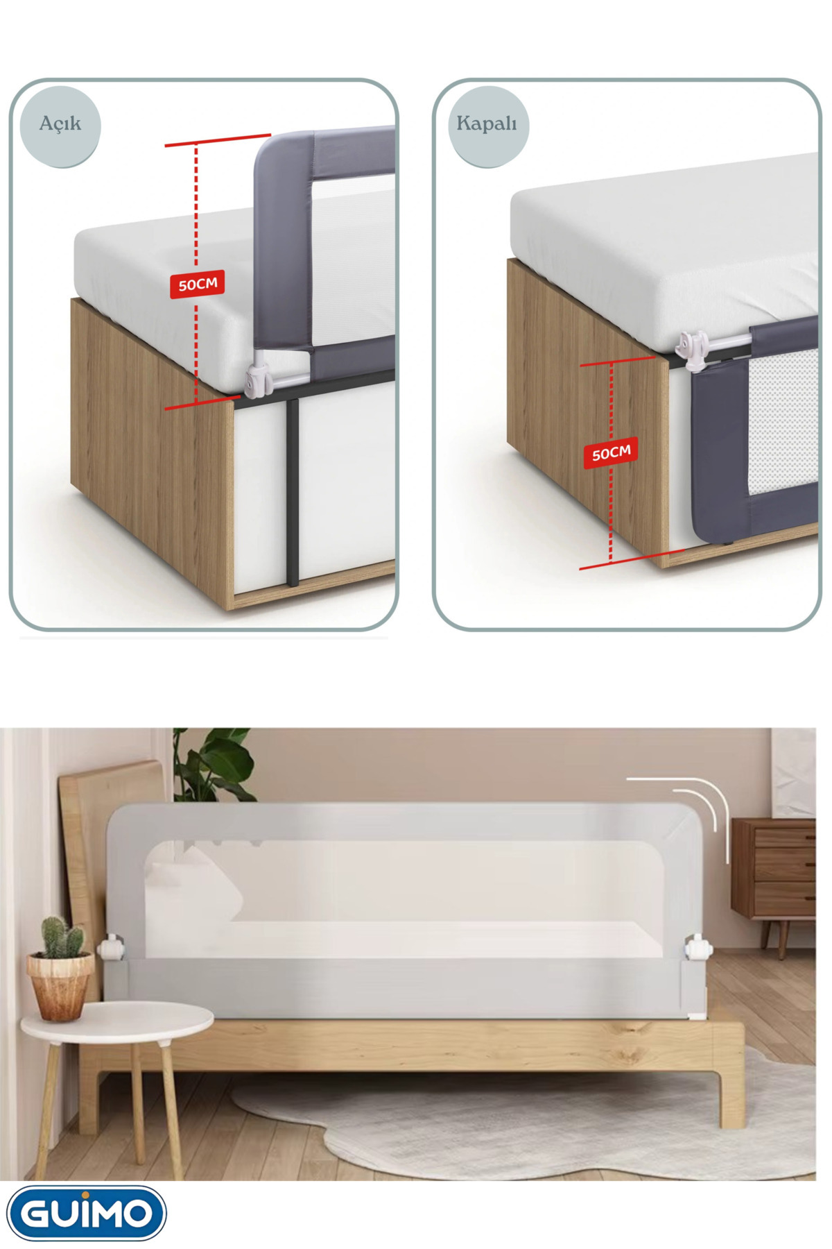 GUİMO Guimo 150cm Yatak Bariyeri Katlanır Baza Korkuluğu Beyaz Foldable Bed Rail Guard Bed Rail For Baby fotoğrafı 7 (önizleme)