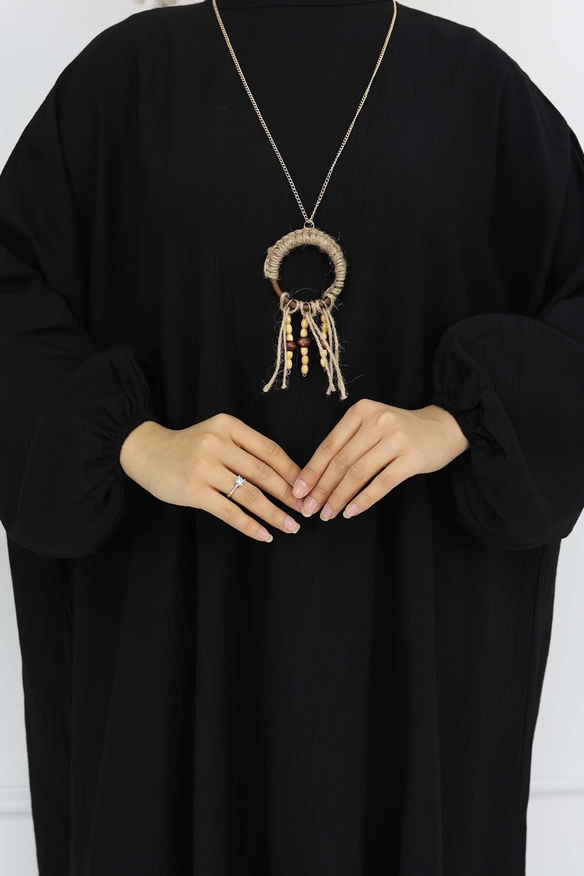 benguen-طقم تونيك طويل فضفاض مكون من قطعتين (أسود) رقم الموديل: 4765 3
