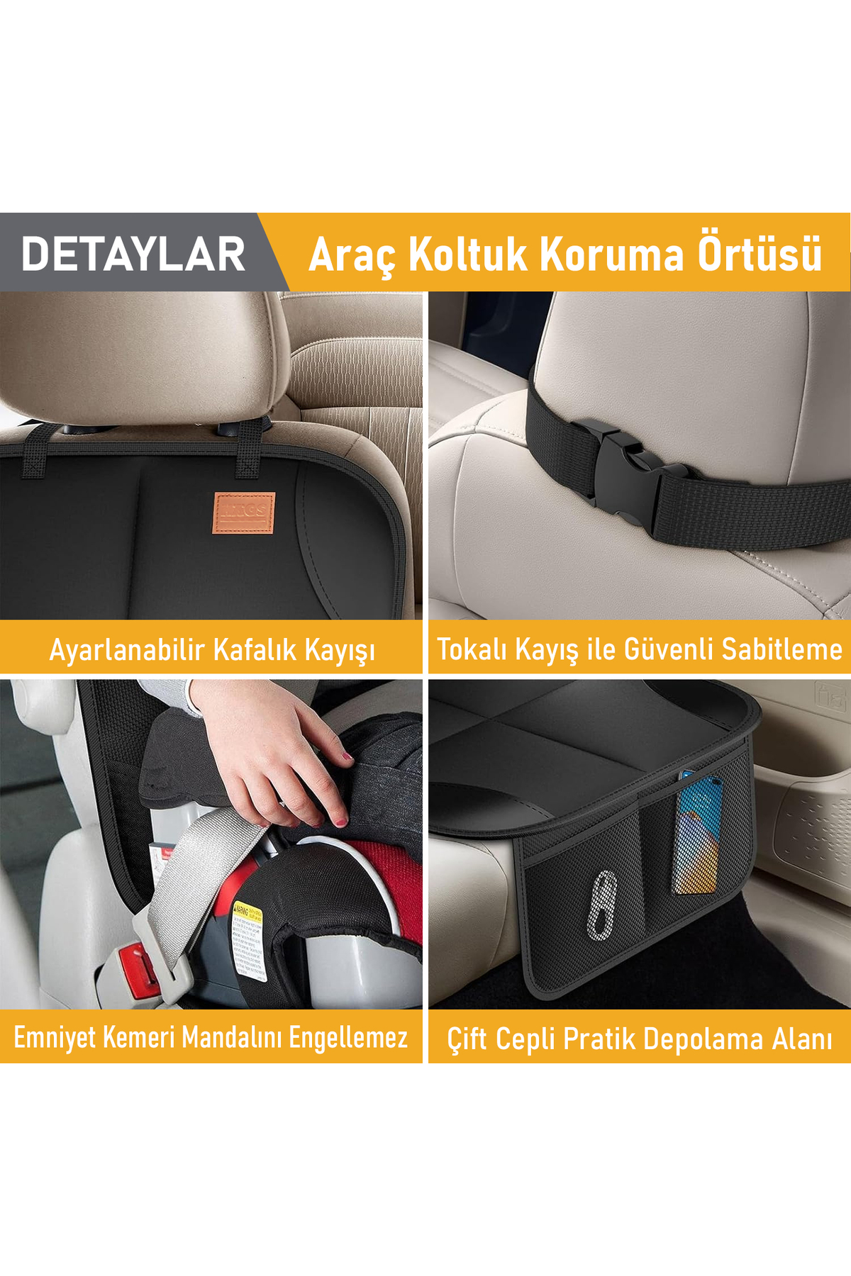 HAEGS Oto Koltuk Koruyucu Kılıf, Çocuk Koltuğu, Evcil Hayvan, Kedi Köpek Araç Koltuk Örtüsü, - Siyah fotoğrafı 2 (önizleme)