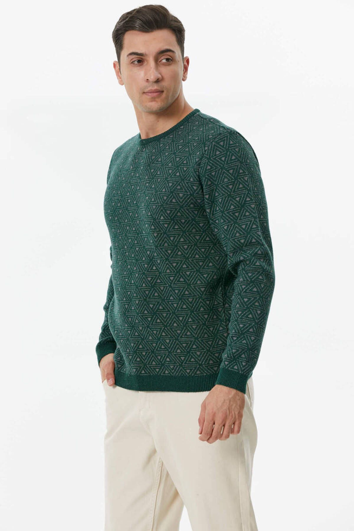 Sementa-Pulover de tricotaj cu model pentru bărbați - verde închis 3