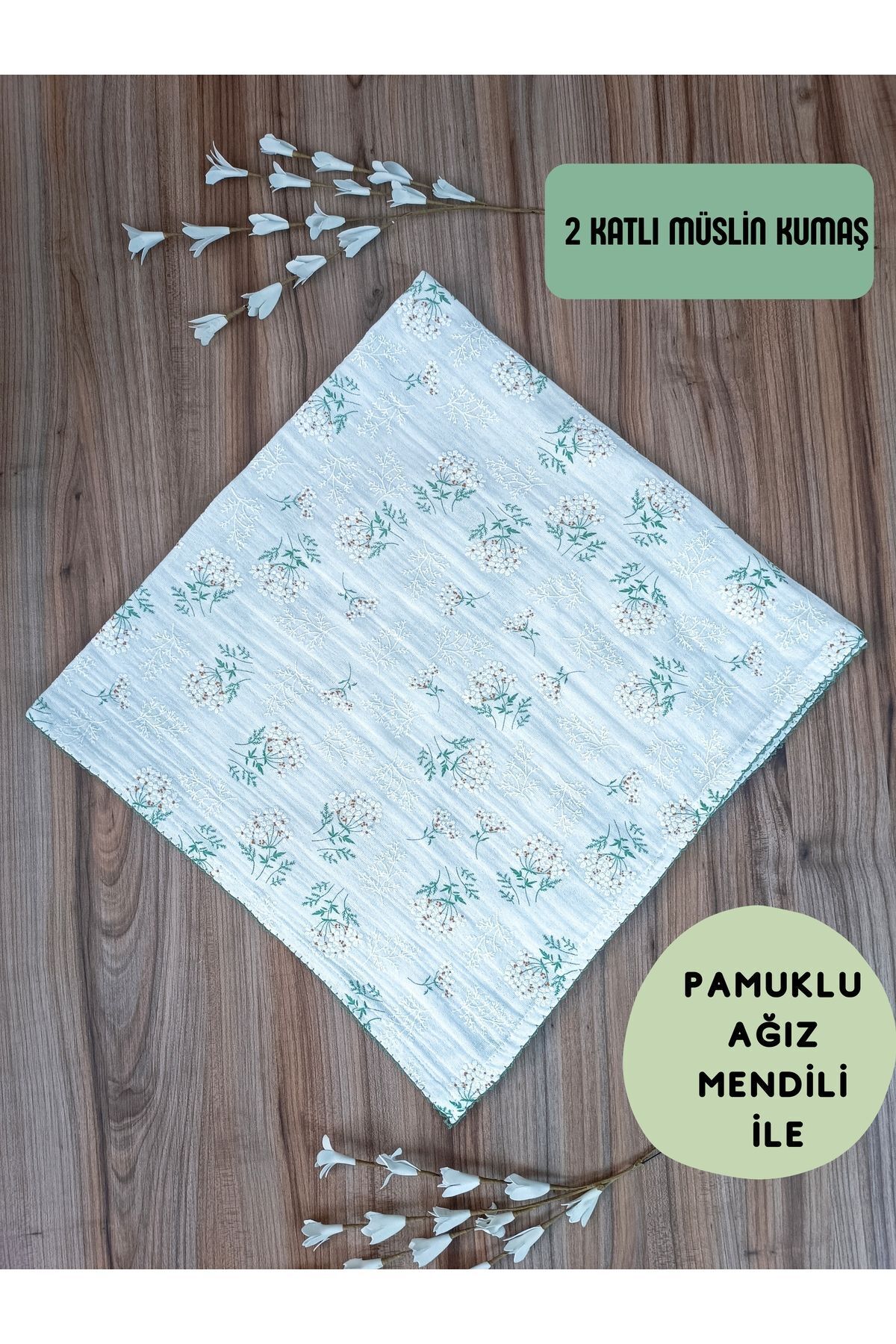 CATRE 2 KATLI MÜSLİN BEBEK BATTANİYESİ ÇİÇEK BASKILI KIZ ERKEK BEBEK PUSET EMZİRME ÖRTÜSÜ %100 PAMUKLU fotoğrafı 3 (önizleme)