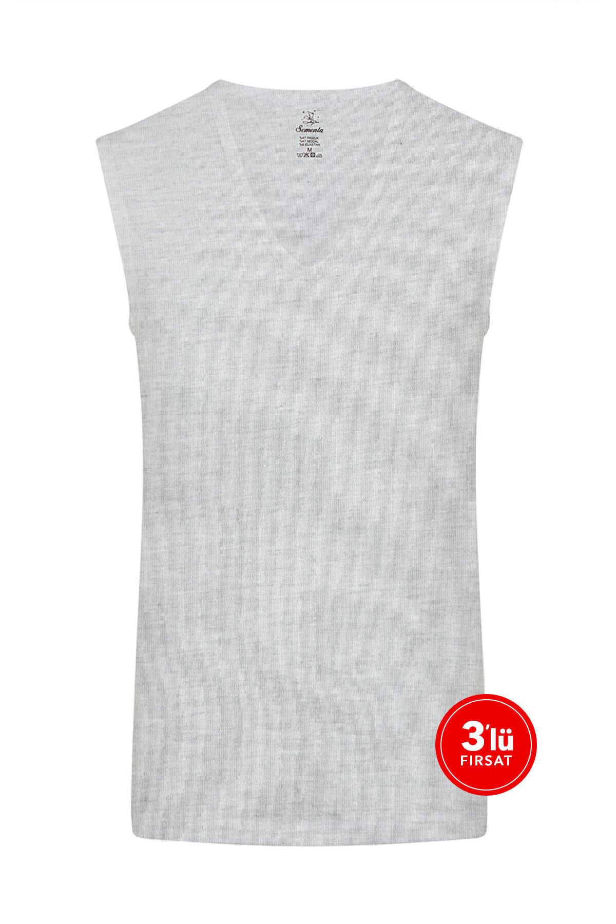 Sementa Tricou Fără Mâneci Modal Cu Decolteu În V Pentru Bărbați, Pachet De 3 - Melange Masculin - XL