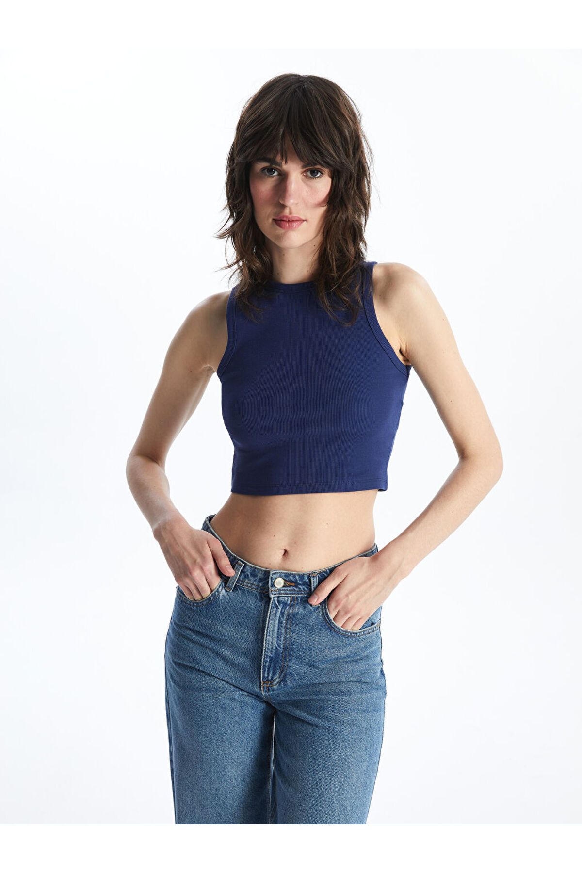 LC Waikiki LCW Kadın Bisiklet Yaka Düz Crop