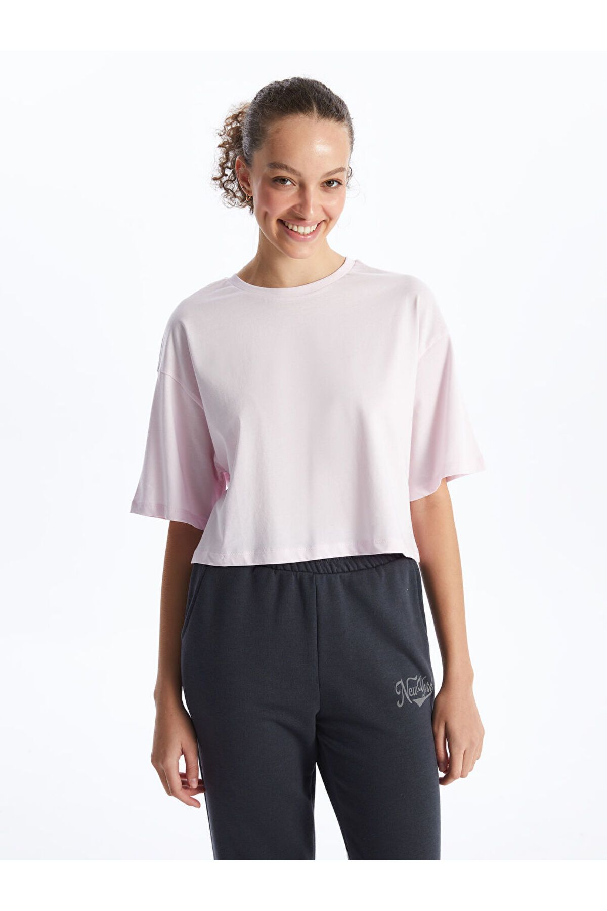 LC Waikiki Yeni Sezon Bisiklet Yaka Duz Kisa Kollu Kadin Crop - S4I929Z8