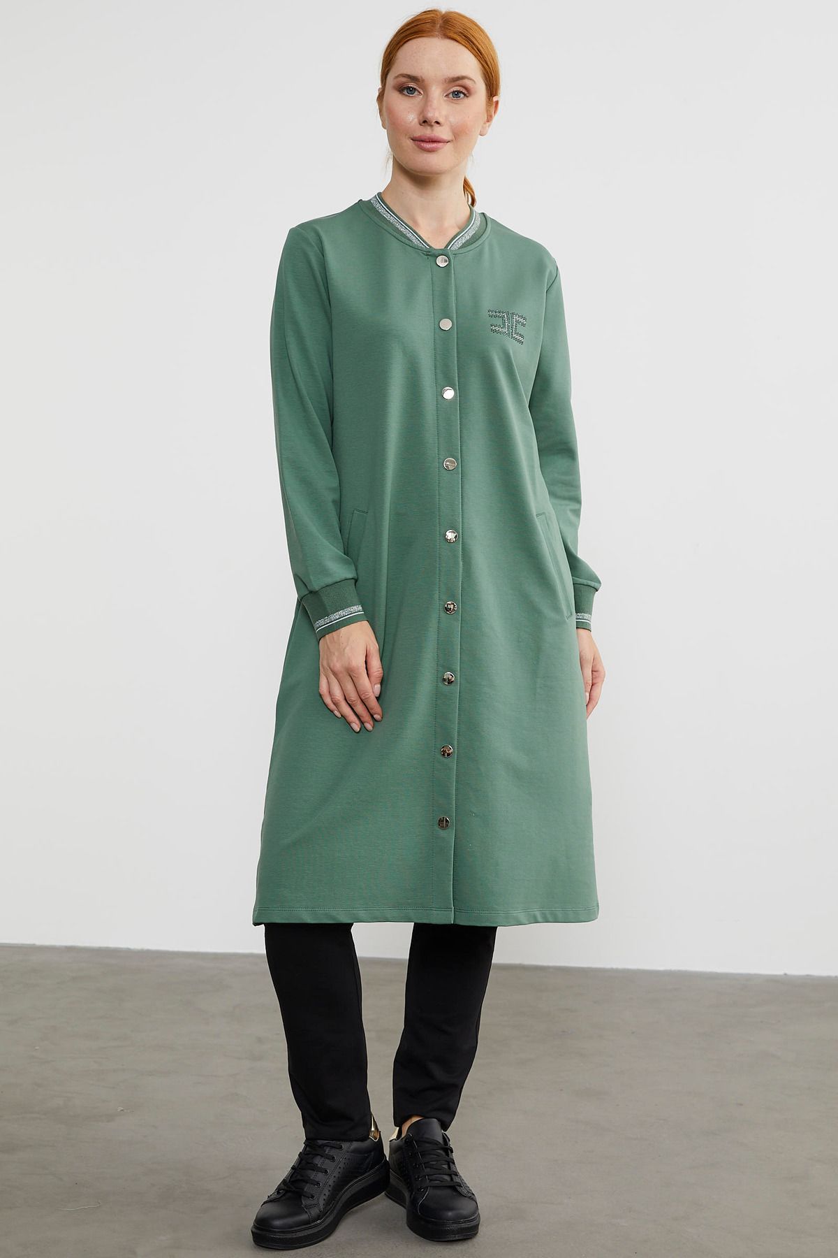 Sementa-Snap Fastener Crew Neck Cap - Green 4
