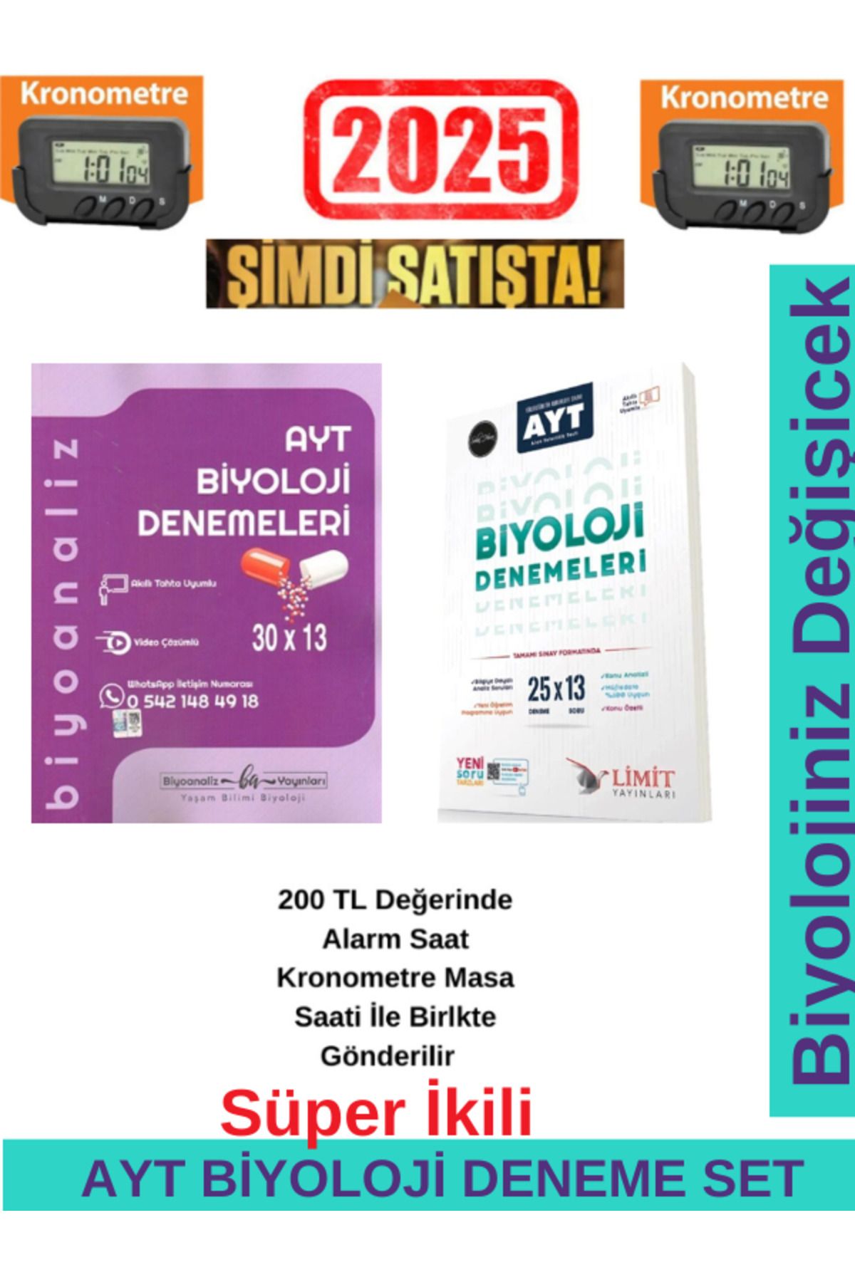 Biyotik Yayınları Biyoanaliz 2025 AYT Biyoloji 30x13 Denemeleri+Limit Ayt  Biyoloji 25x13 Branş Deneme Seti+Kronometre