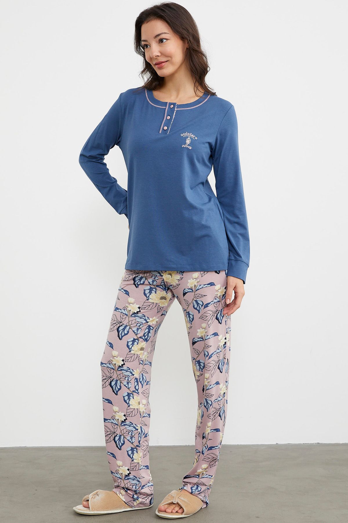 Sementa-Set de pijama combinat cu model simplu - Indigo 4