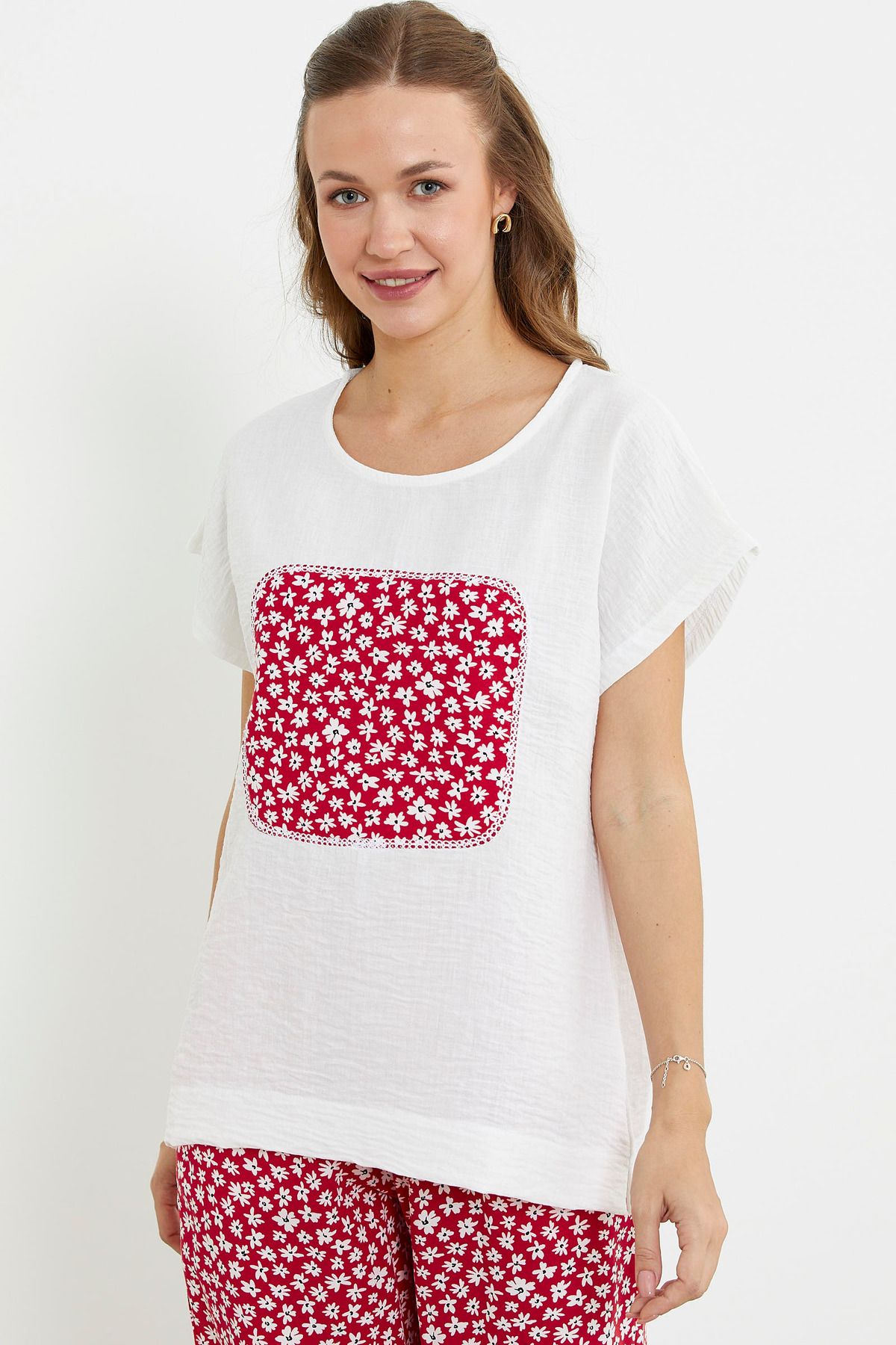 Sementa-Flower Pattern Combination Double Set - Red 3