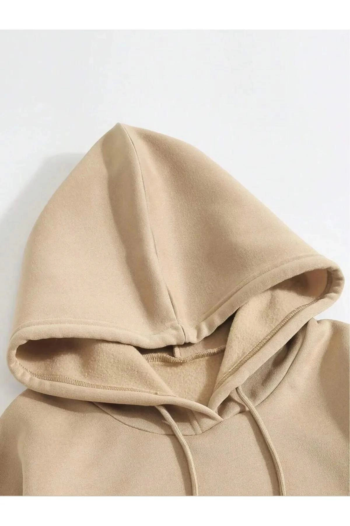 pilelistore Düz Kapüşonlu Sweat - Bej fotoğrafı 4 (önizleme)