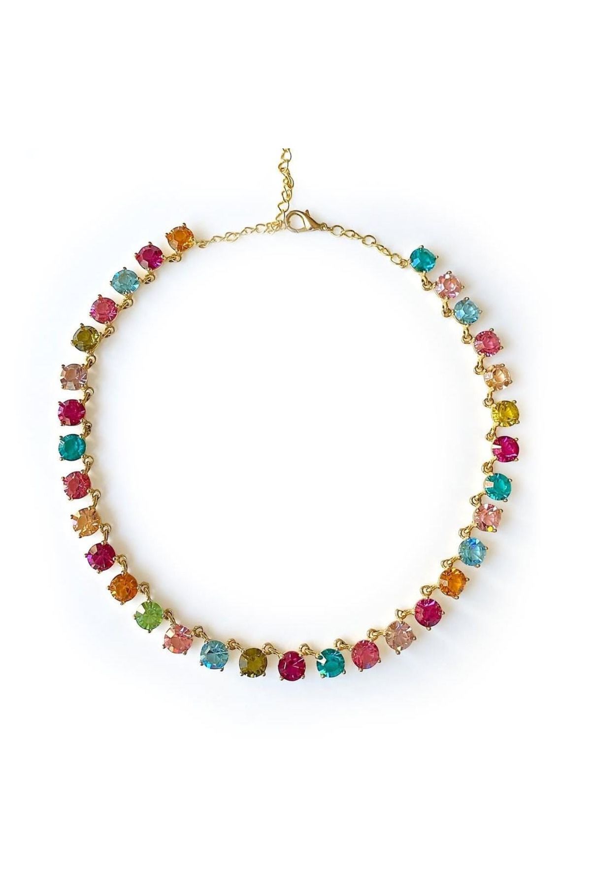CNKM JEWELRY Prenses Kesim ve Doğal Taşlı Kolye, 24 Ayar Altın Kaplama