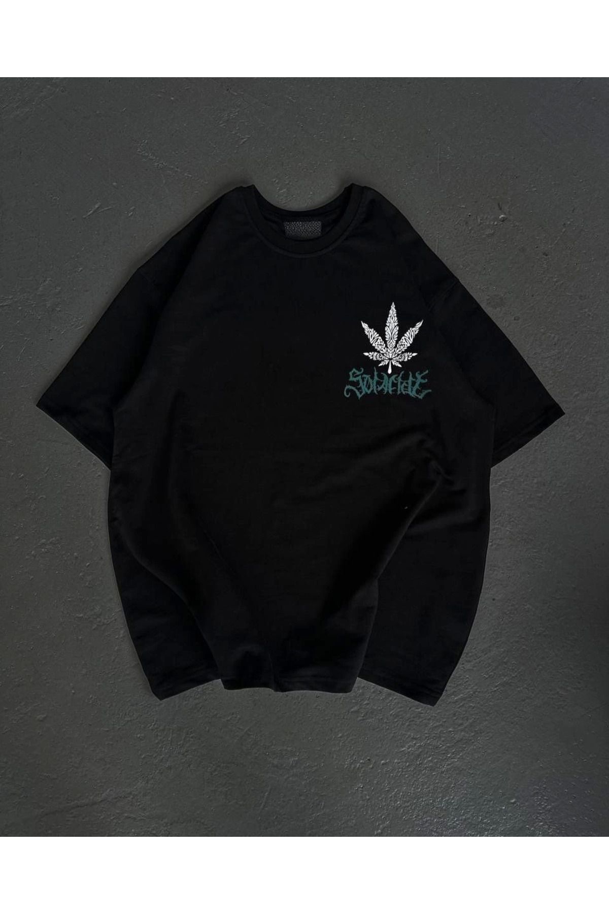 Vemora Unisex Bisiklet Yaka Baskılı Oversize T-Shirt - Siyah