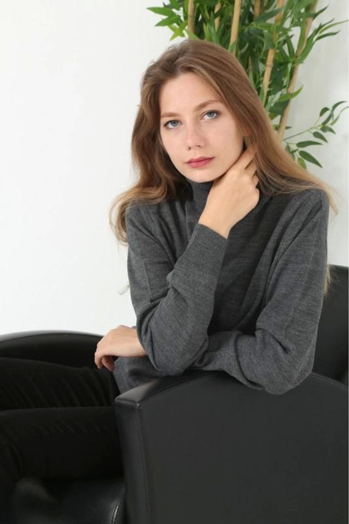 Vemora Unisex Tam Boğazlı Balıkçı Yaka Dokuma Triko - Füme