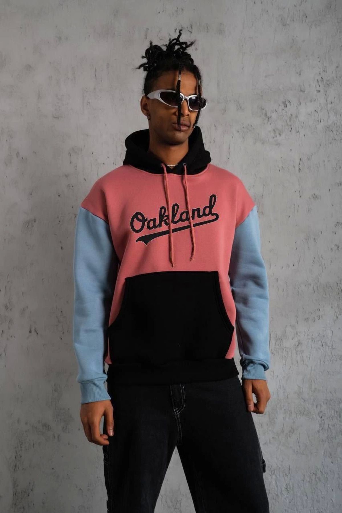 Pink Stil Erkek Çok Parçalı Kapüşonlu Sweatshirt - Gül Kurusu Pink Stil
