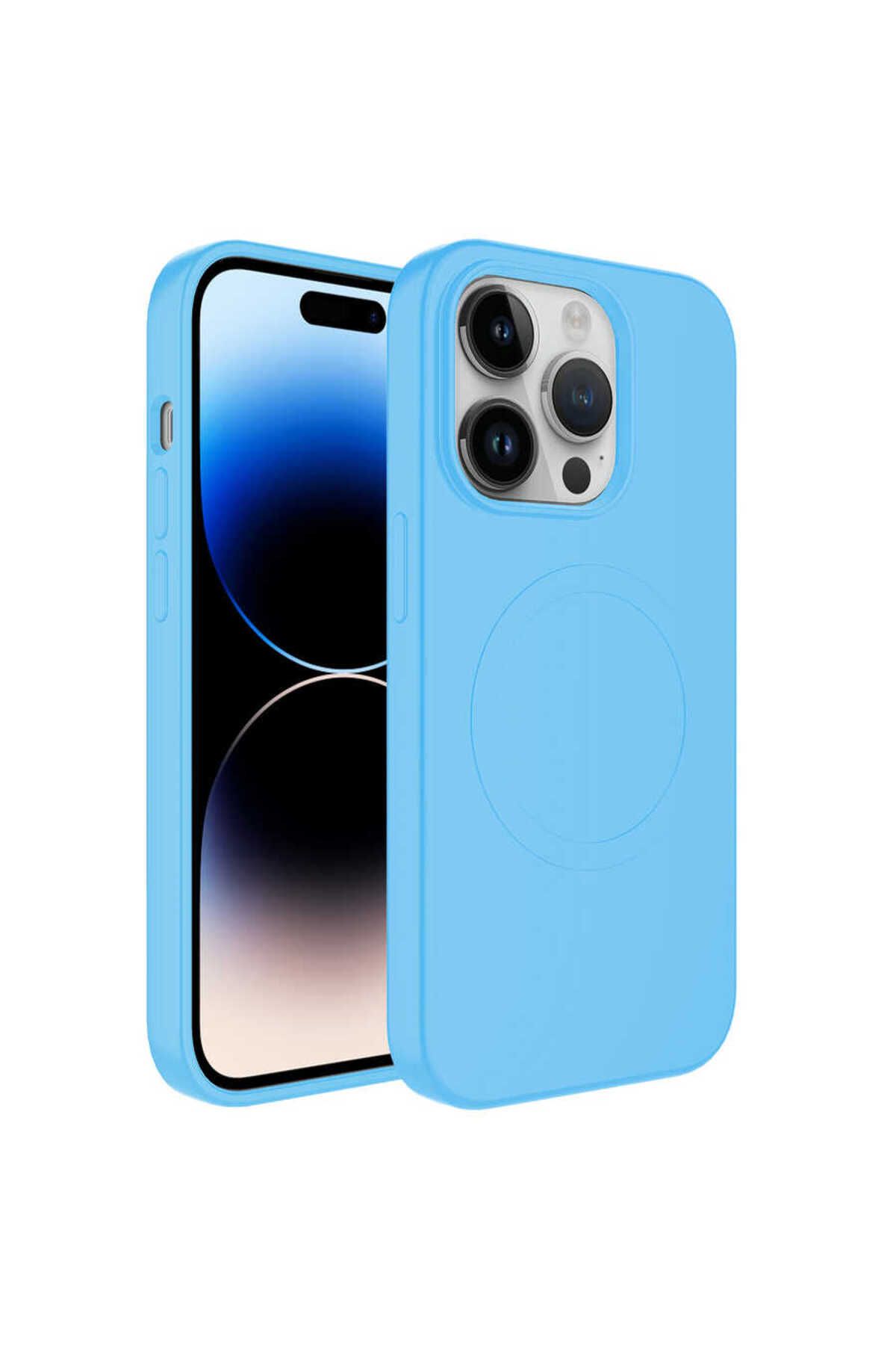 halkhouse Apple iPhone 13 Pro Kılıf Magsafe Wireless Şarj Özellikli Pastel Renk Silikon Esnek Plas Kapak