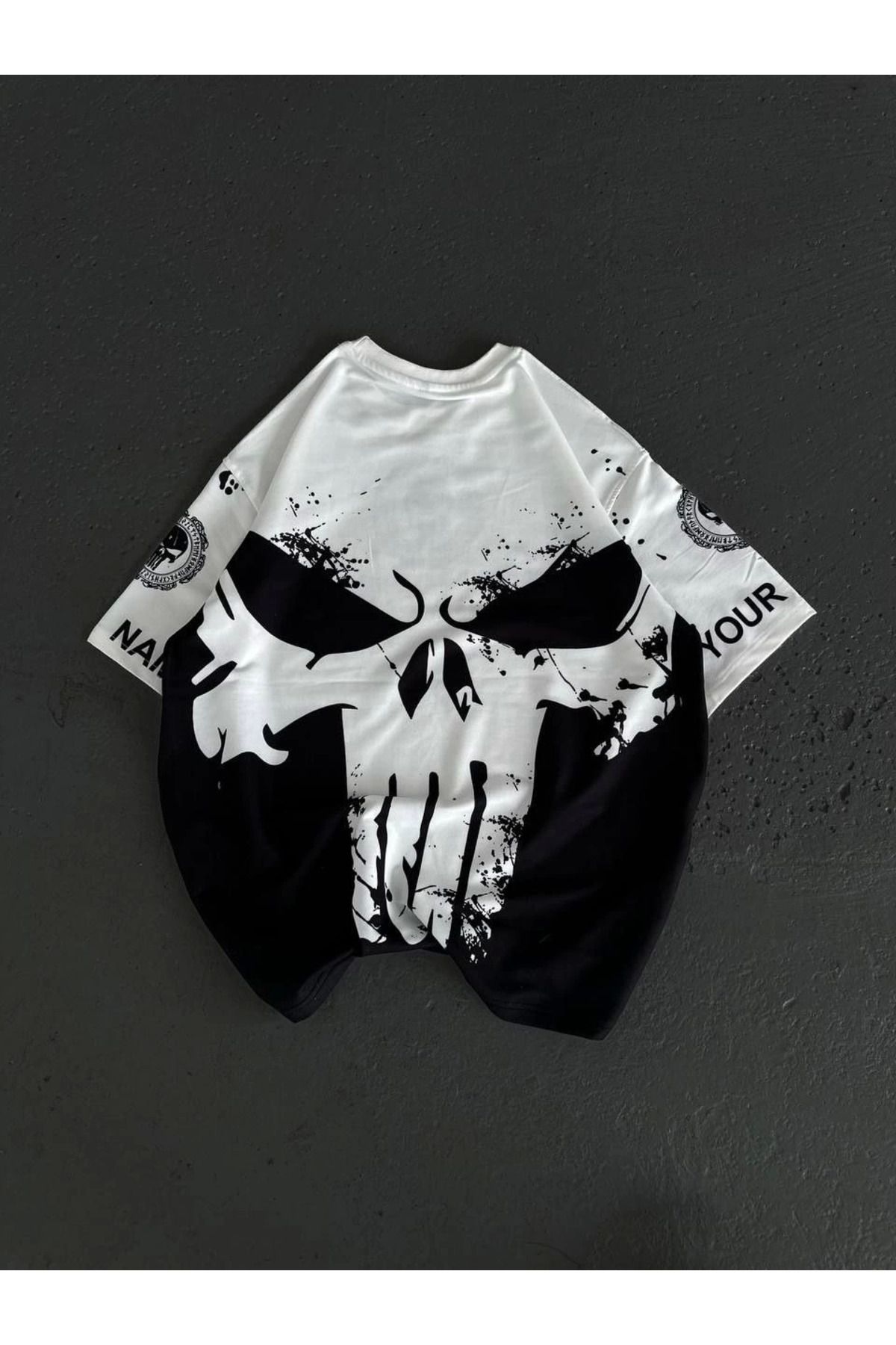 Vemora Unisex Bisiklet Yaka Baskılı Oversize T-Shirt - Beyaz