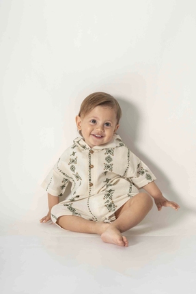 Genel Markalar Şile Bezi Kapüşonlu Yeşil Rahat Bebek Tulum