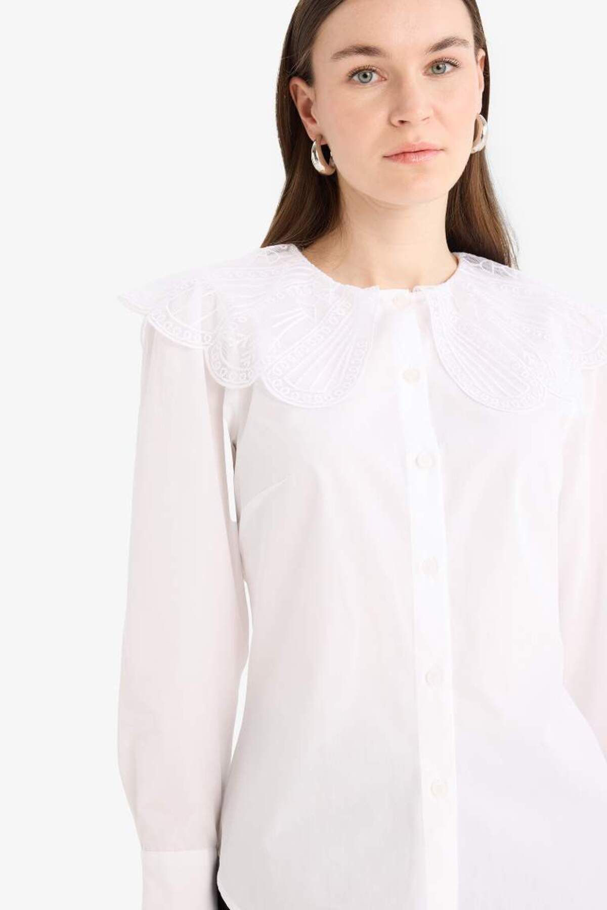 DeFacto-New Season Regular Fit Wide Collar Poplin Long Sleeve Shirt Tunic 4