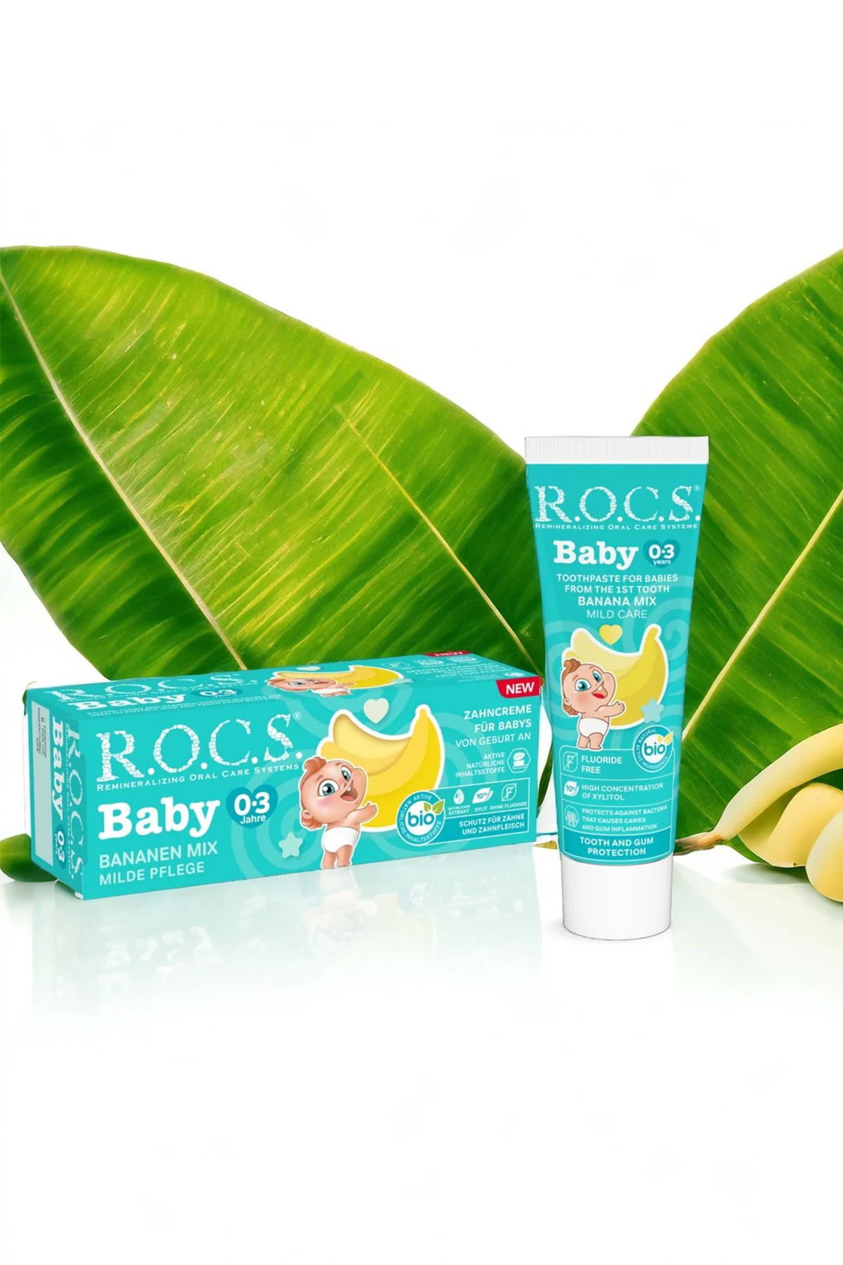 R.O.C.S. Baby 0-3 Yaş Bebeklerin Hassas Diş ve Diş Etleri İçin Muz Püresi Tadında Florürsüz Diş Macunu 45gr