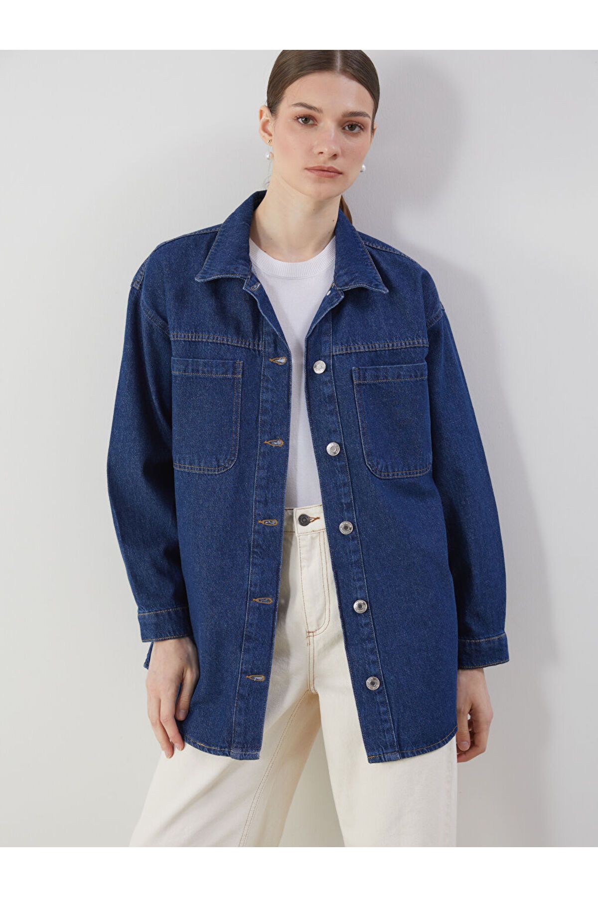 LC Waikiki Yeni Sezon Gomlek Yaka Kadin Jean Ceket - S5H345Z8
