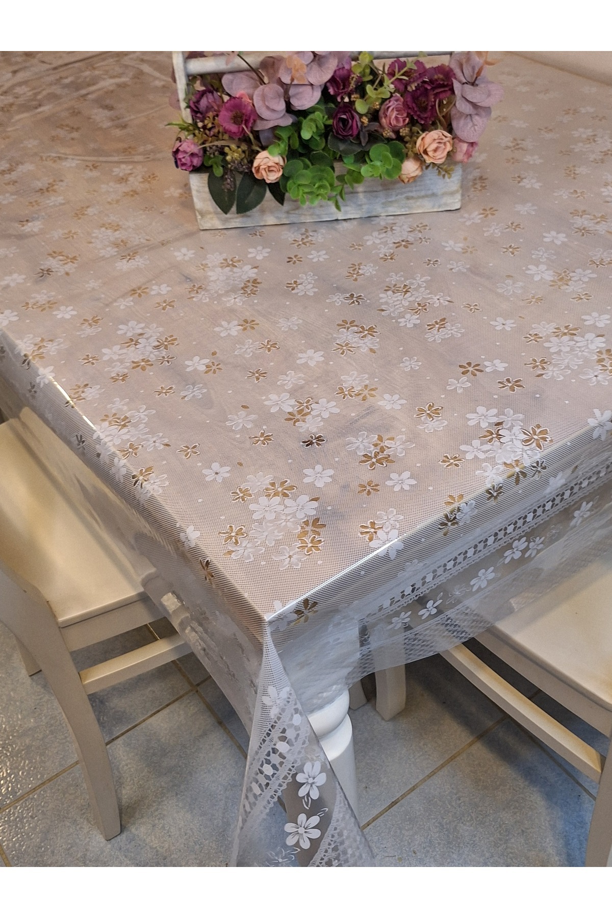 Başak Ev Tekstili-Transparent 0.018 Mm PVC Oilcloth - Patterned Erasable Transparent Tablecloth 3