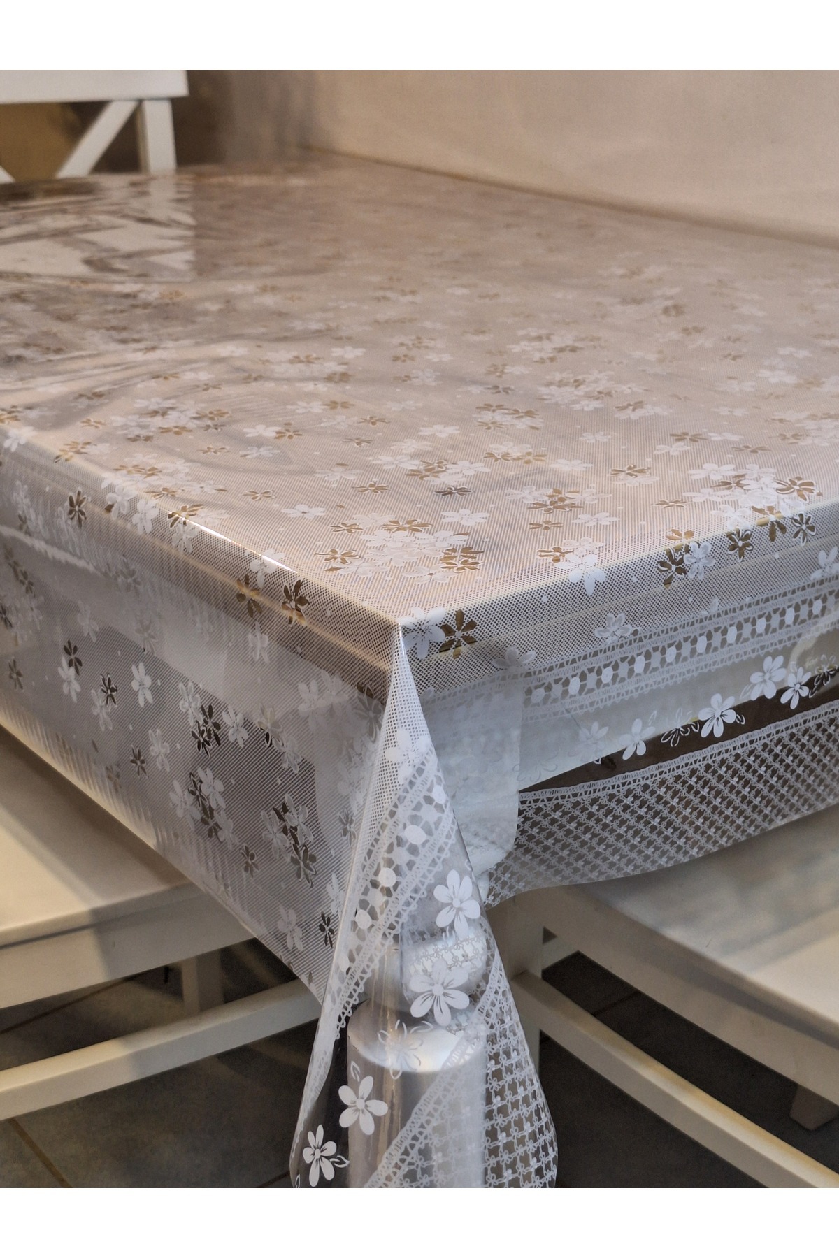 Başak Ev Tekstili-Transparent 0.018 Mm PVC Oilcloth - Patterned Erasable Transparent Tablecloth 5