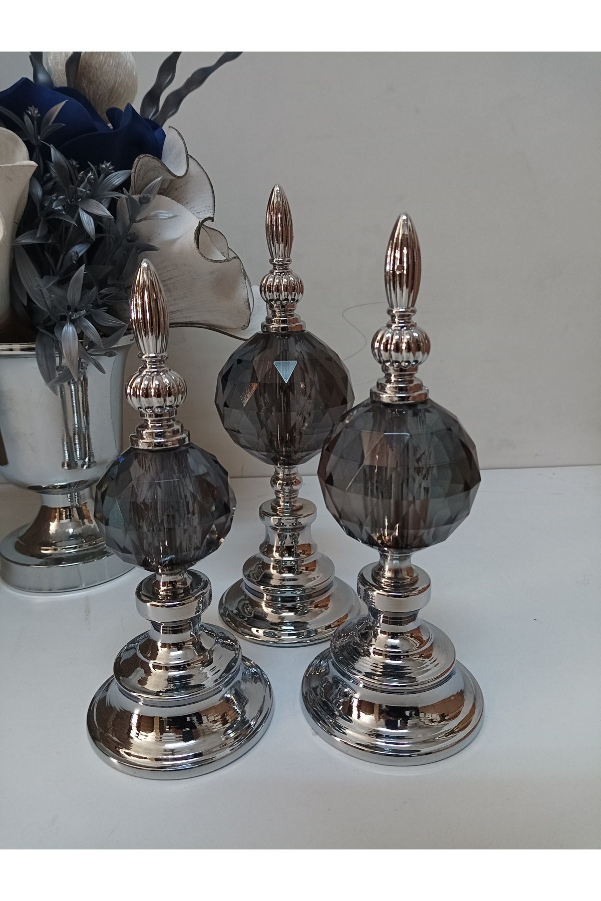 teknotrust 3 lü dekoratif füme kristal alem