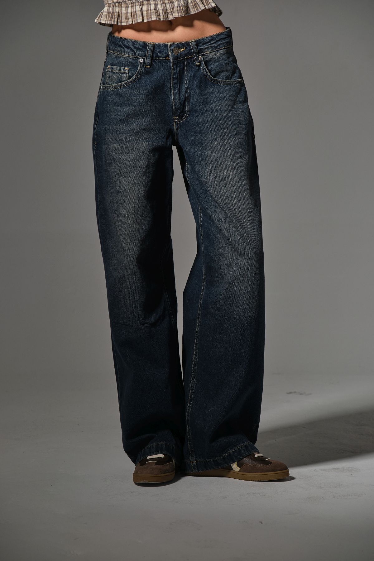 Maule  Gece Mavi Bol Kesim Denim Geniş Paça Rahat Baggy Jean Kot Salaş Kadın Pantolon @varese - Görsel 2