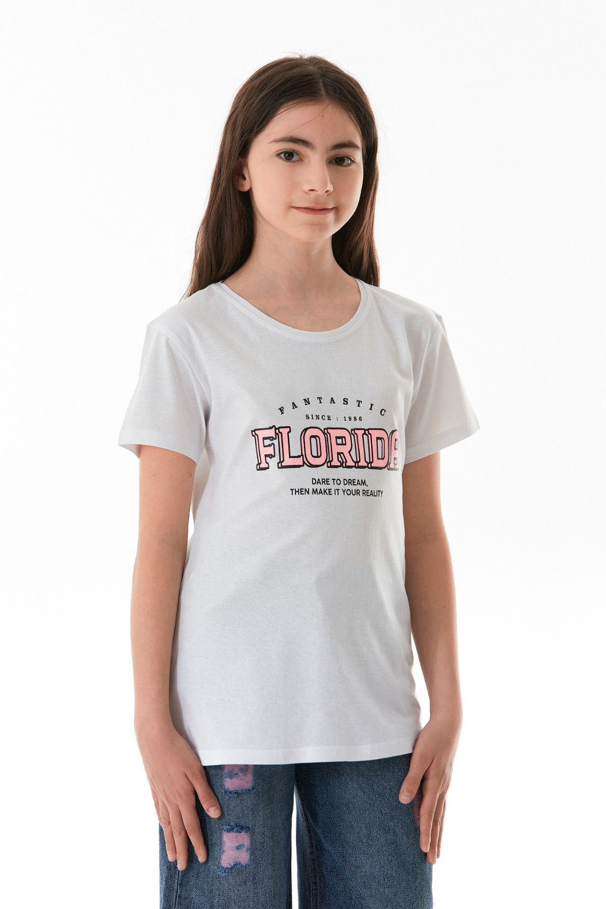 Fulla Moda-Tricou pentru fete 100% bumbac cu imprimeu text Florida 3