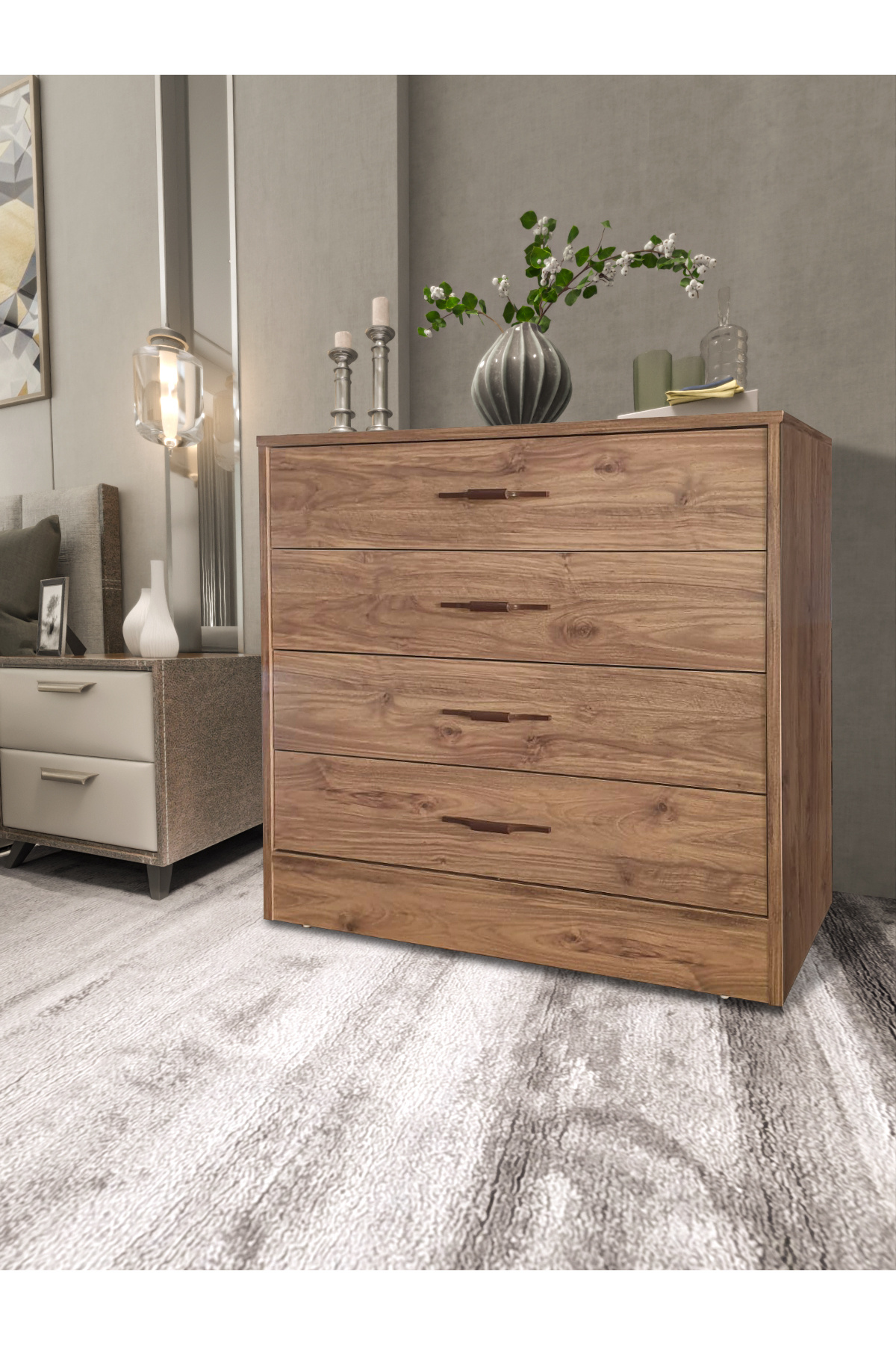 Platinreyon Atlantik çam şifonyer 4 çekmece