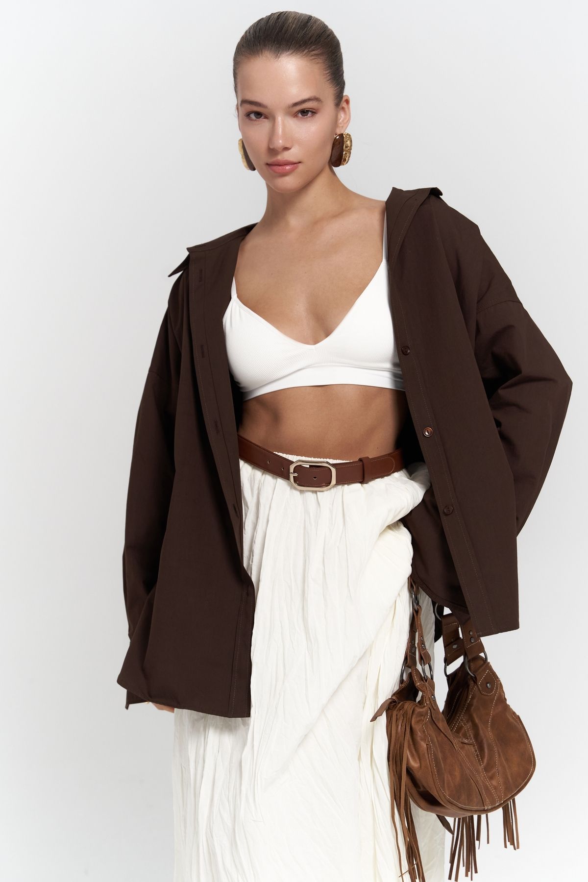 Mai-Cămașă maro oversize Phoebe 4