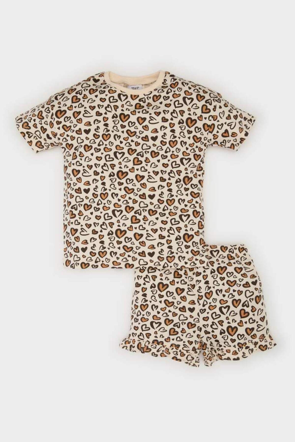 DeFacto Yeni Sezon Kız Bebek 2'li Takım Leopar Desenli Kısa Kollu Tişört Beli Lastikli Şort