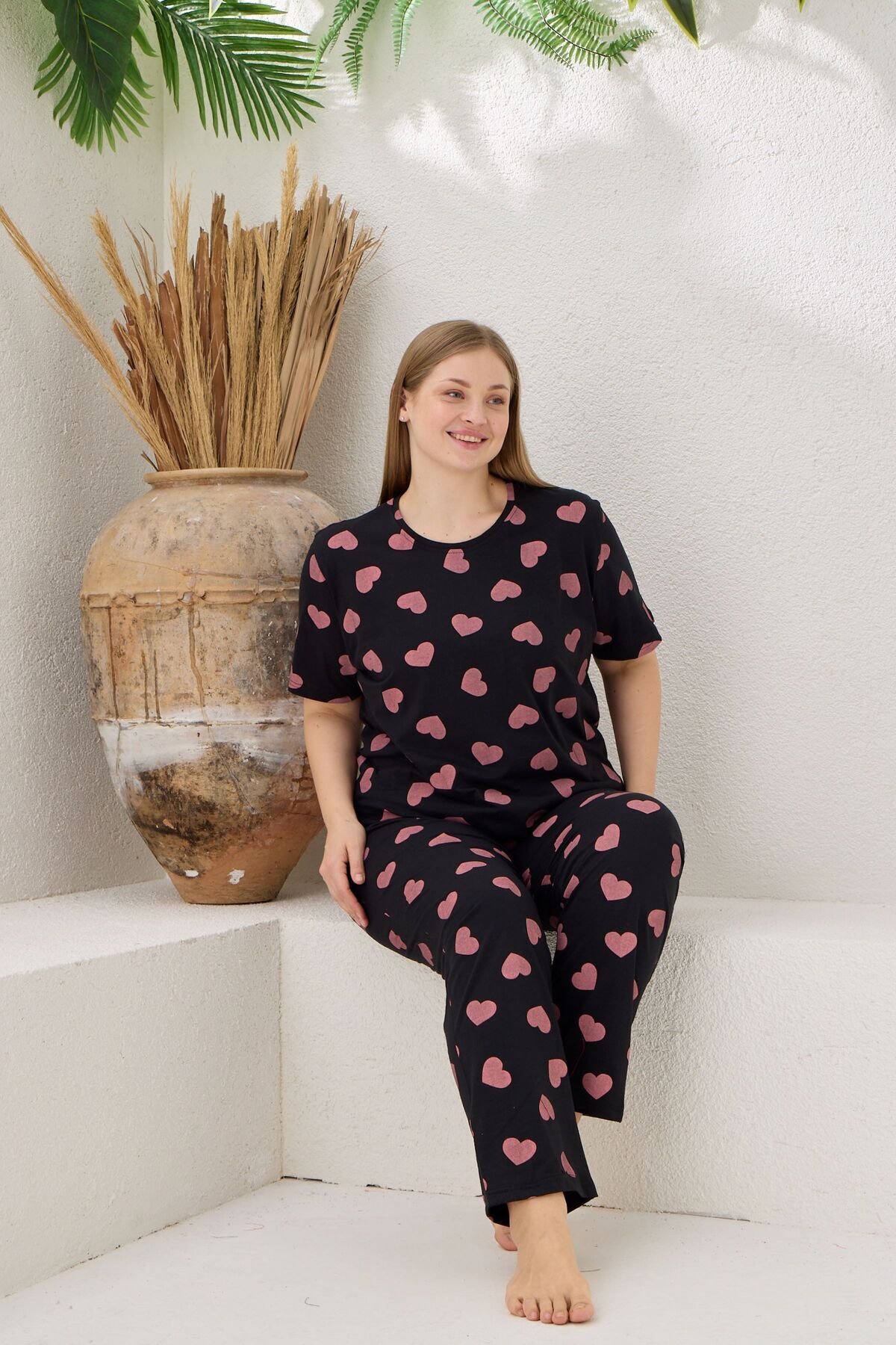Women's Cotton Plush Short Sleeve Pajamas Set