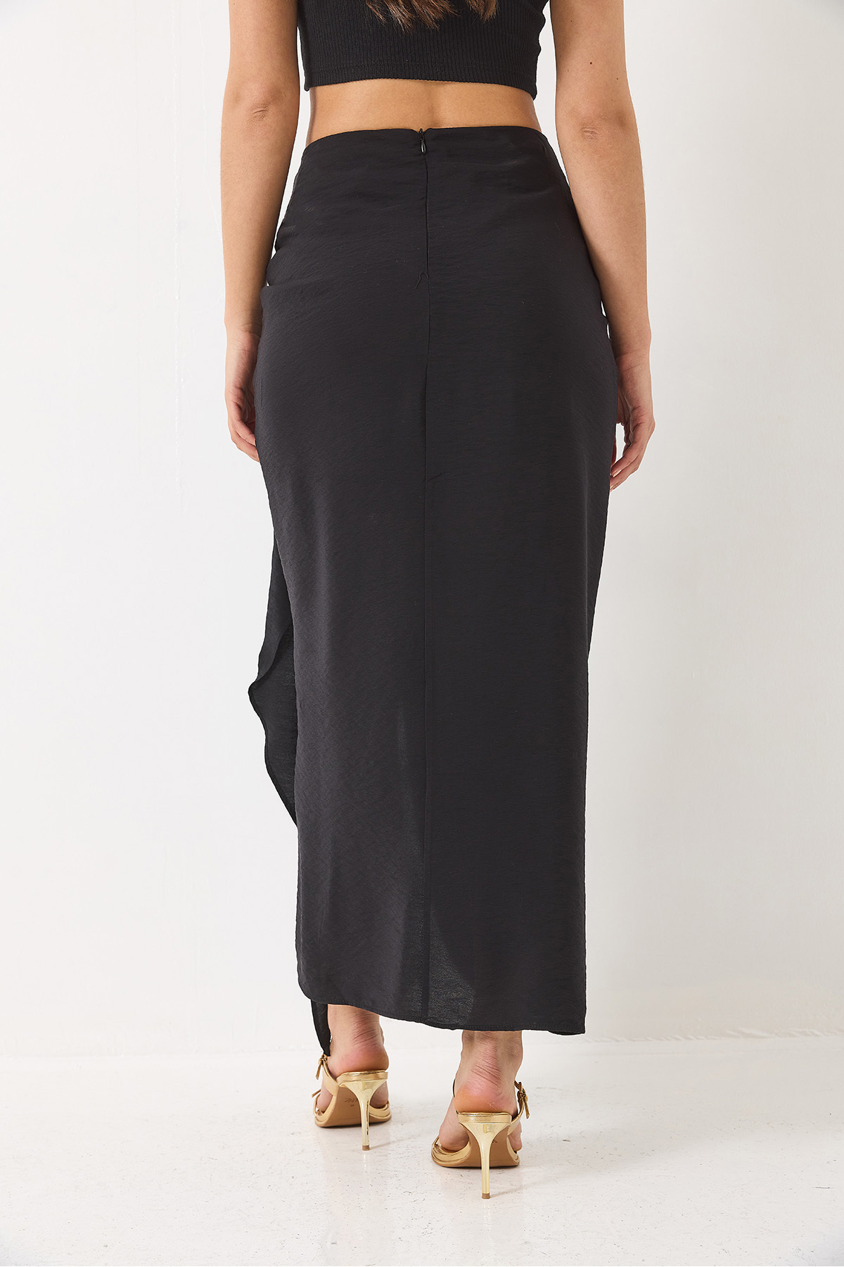 Bianco Lucci-Women's Back Gathered Slit Detailed Lined Skirt 241041 60282011 8