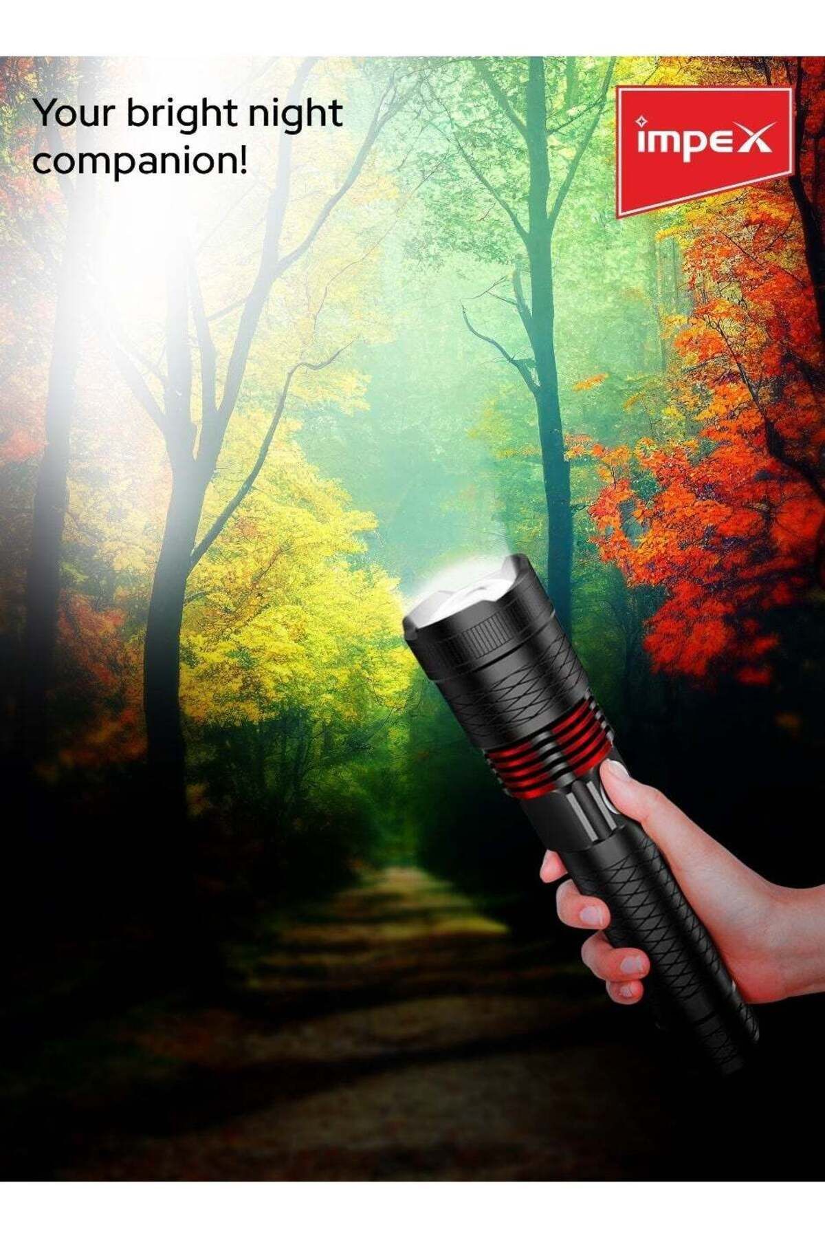 İMPEX-Impex Rechargeable Led Flashlight Hunter Z1 - 10w, 500 Lumens, 1800m Range, 3 Modes Type C Charging 7