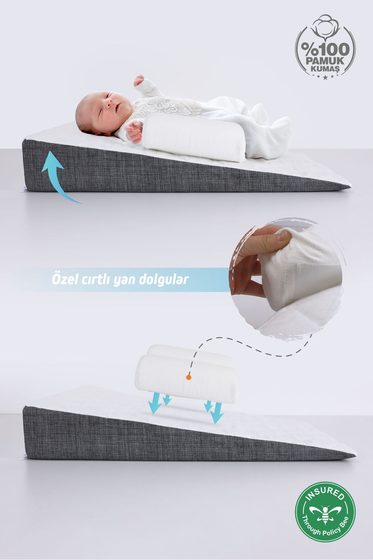 Fisun Baby Bebek Reflü Yatağı, Yıkanabilir Kılıflı Ortopedik Korumal fotoğrafı 2 (önizleme)