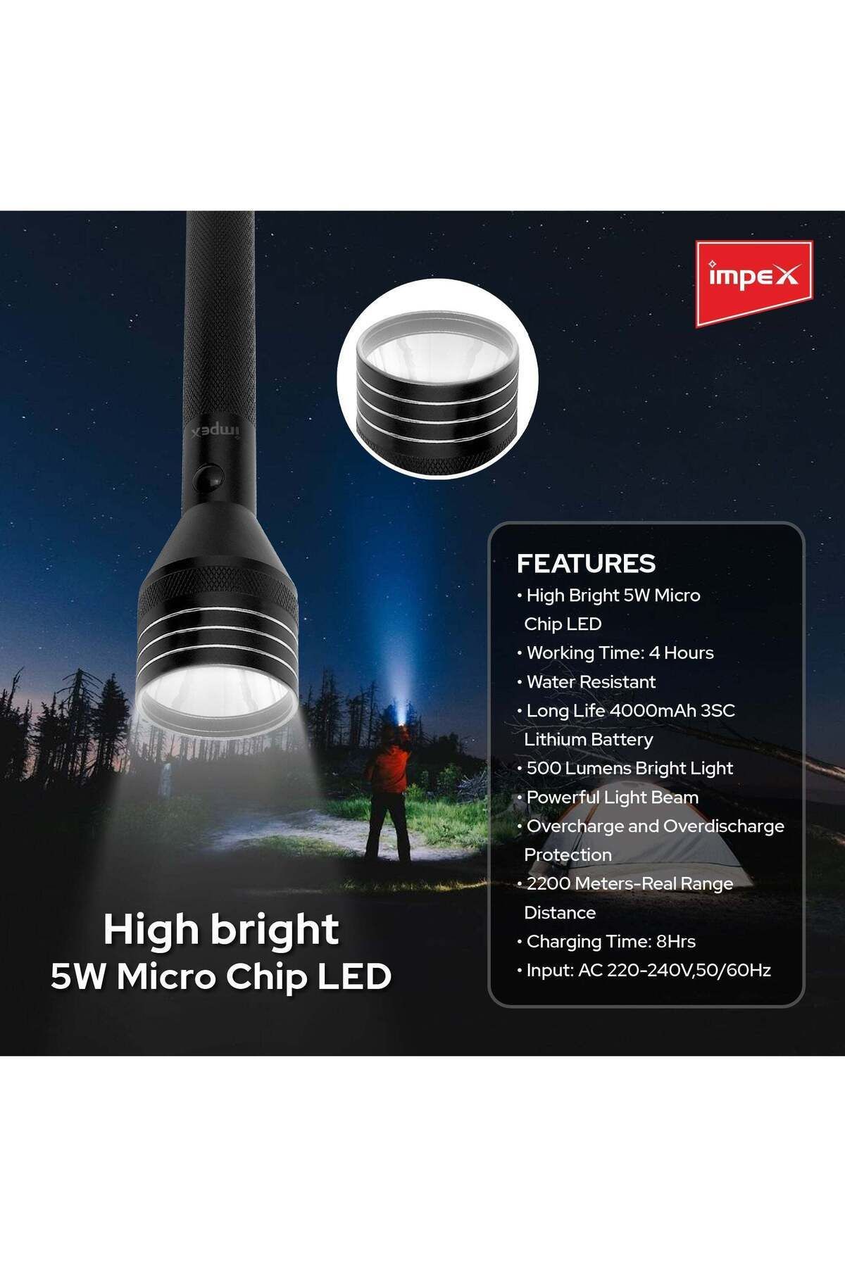 İMPEX-Impex Leader L2 2000mah Rechargeable Led Flashlight - Leader L2, Gunmetal, Usb Input, Cree Xpe Led 7