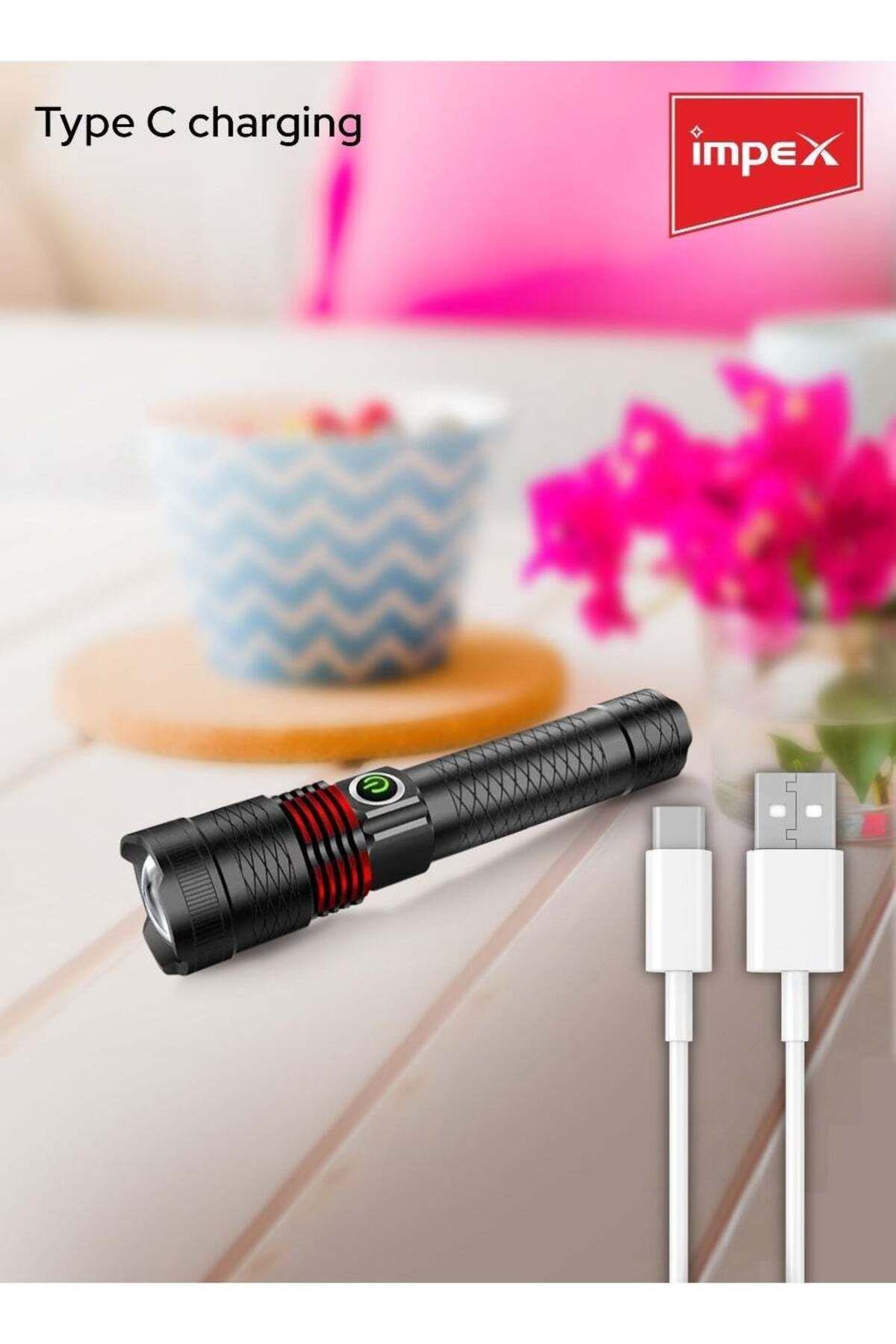 İMPEX-Impex Rechargeable Led Flashlight Hunter Z1 - 10w, 500 Lumens, 1800m Range, 3 Modes Type C Charging 5