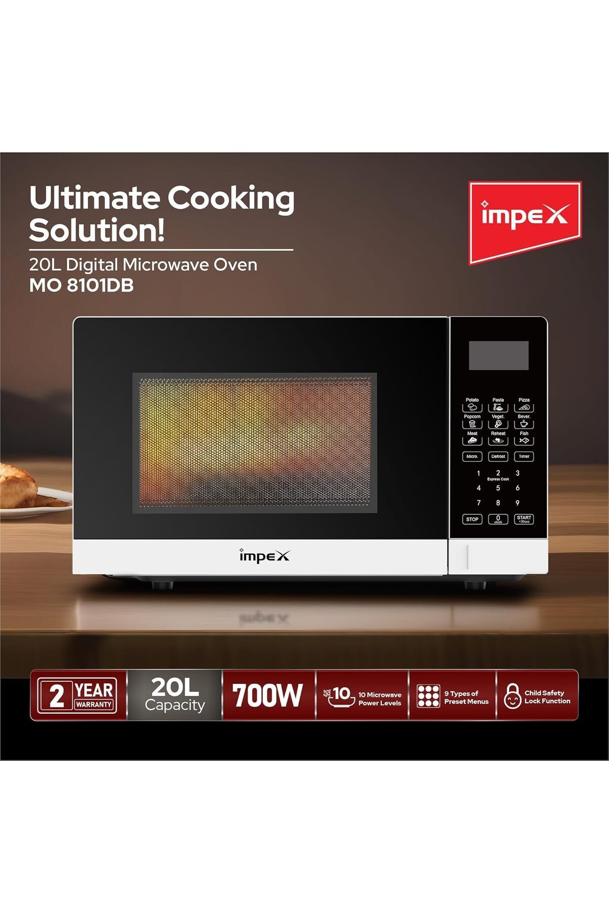 İMPEX-20 Liter Digital Microwave Oven 700w- Mo 8101db, 10 Microwave Power Levels And Timer Function 2