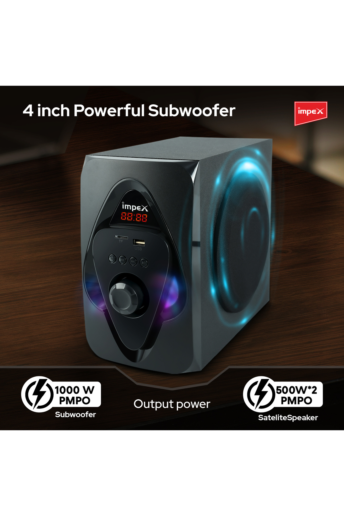 İMPEX-Micro R1 2.1 Channel Multimedia Speaker- Ht 2115 System 2000 W Pmpo Rms Power, 4-inch Subwoofer 3