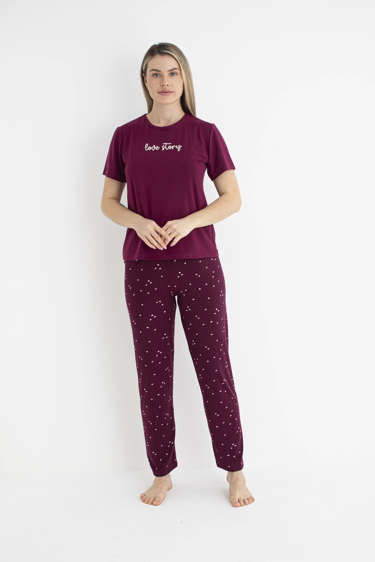 Nemere Estiva 25122 Kadın Milan Soft Kalpli Kısa Kol Pijama Takımı