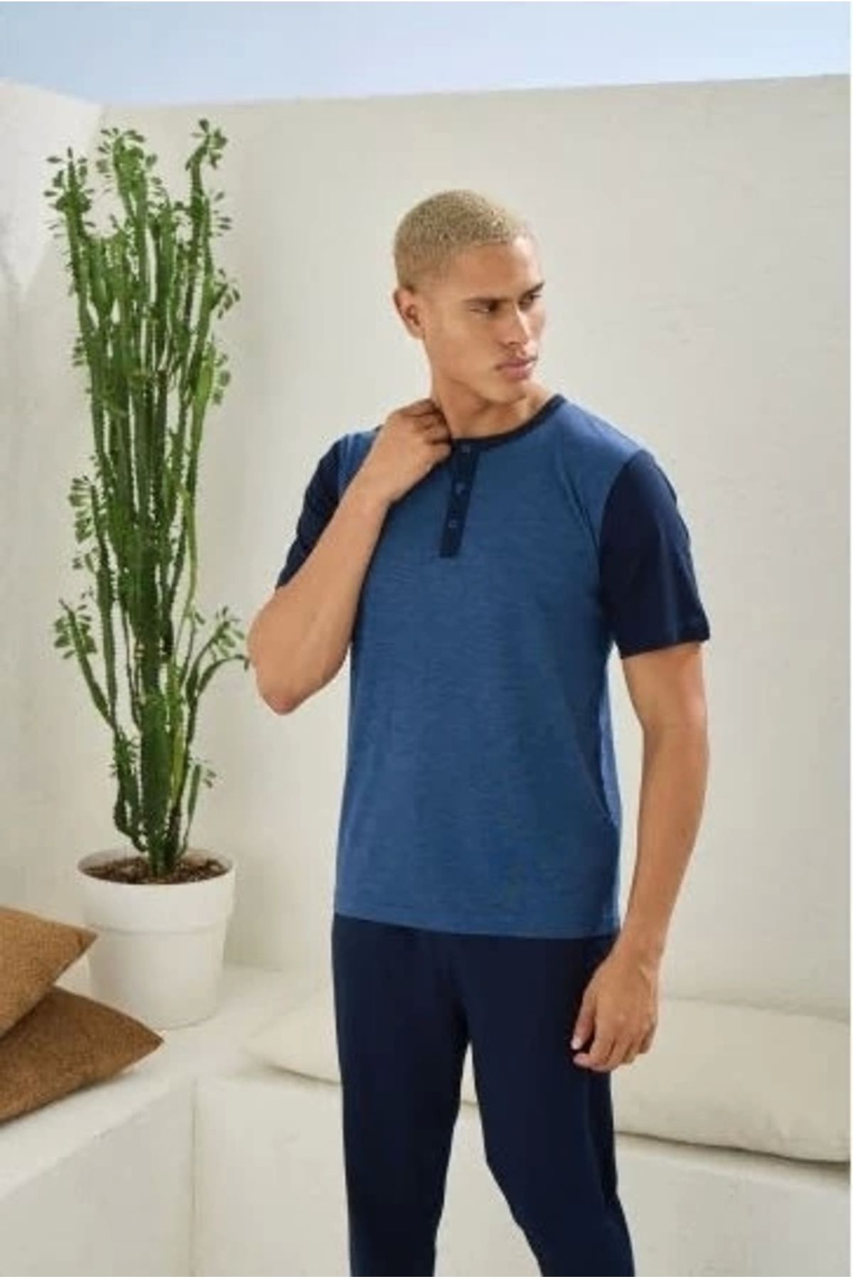 Nemere Kocabey 2205 Erkek Battal Midi Yaka Pijama Takım